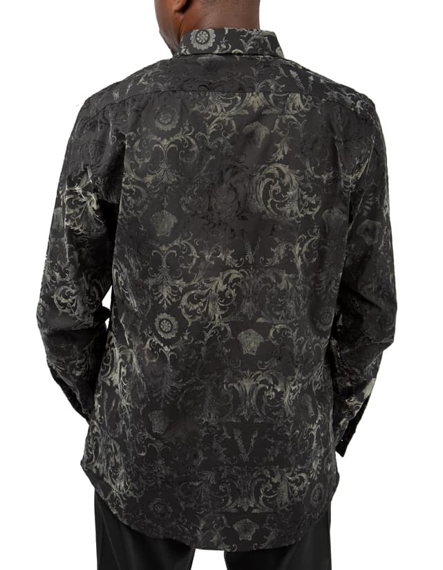 Barabas Black Velvet Baroque Pattern Shirt