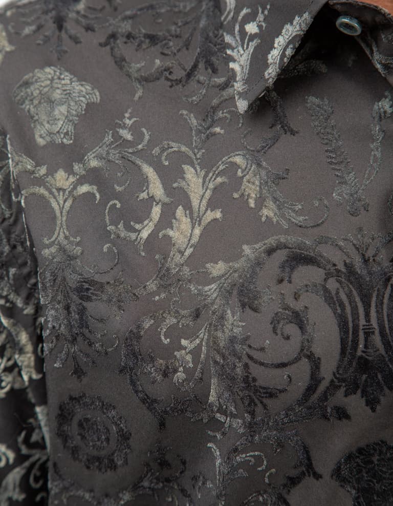 "Barabas Black Velvet Baroque Pattern Shirt