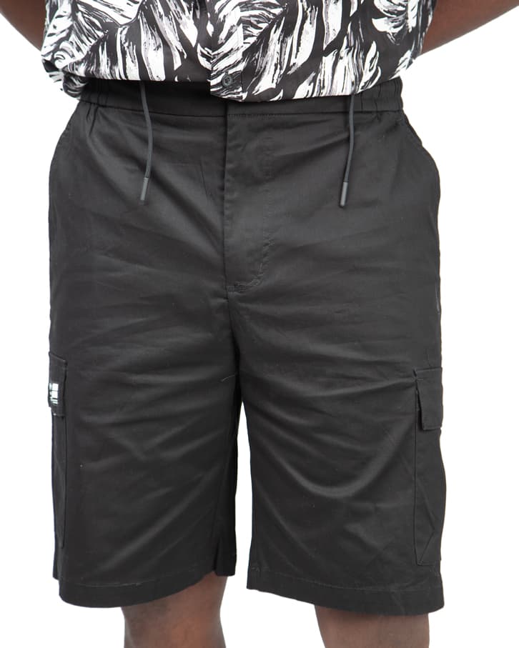 Men's Black Cotton Twill Cargo Shorts