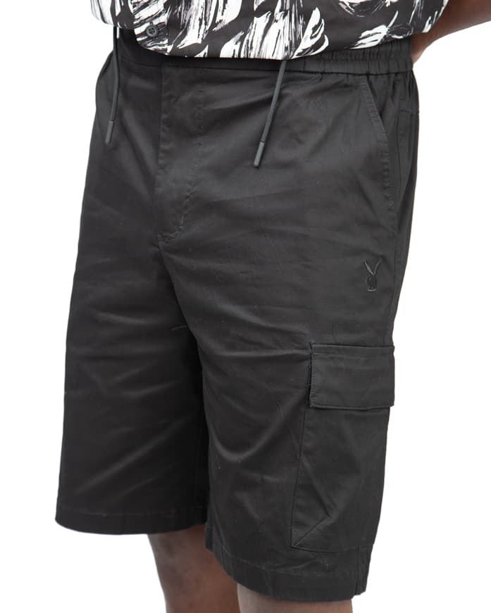 Men's Black Cotton Twill Cargo Shorts