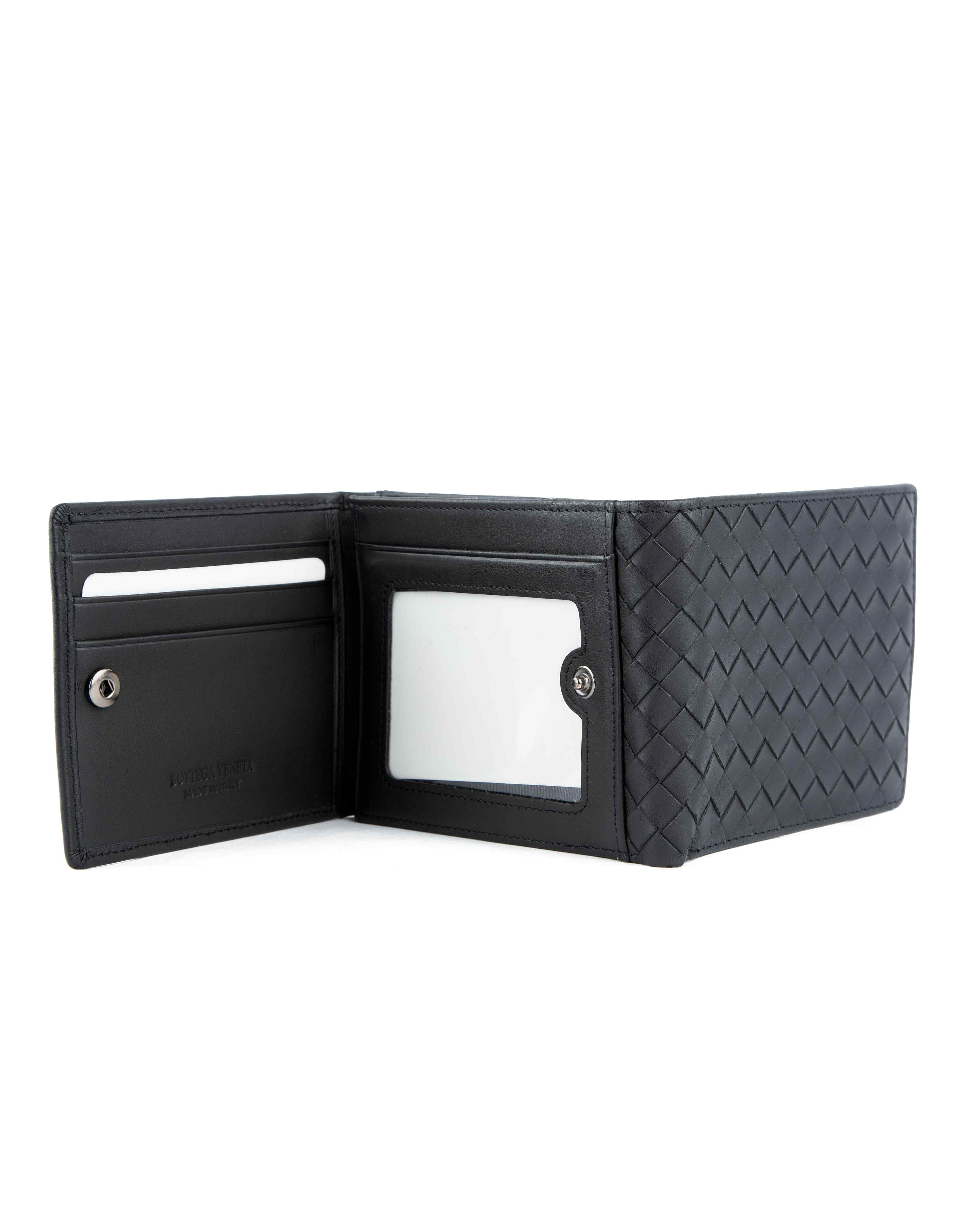 Bottega Veneta Black Intrecciato Leather Trifold Wallet