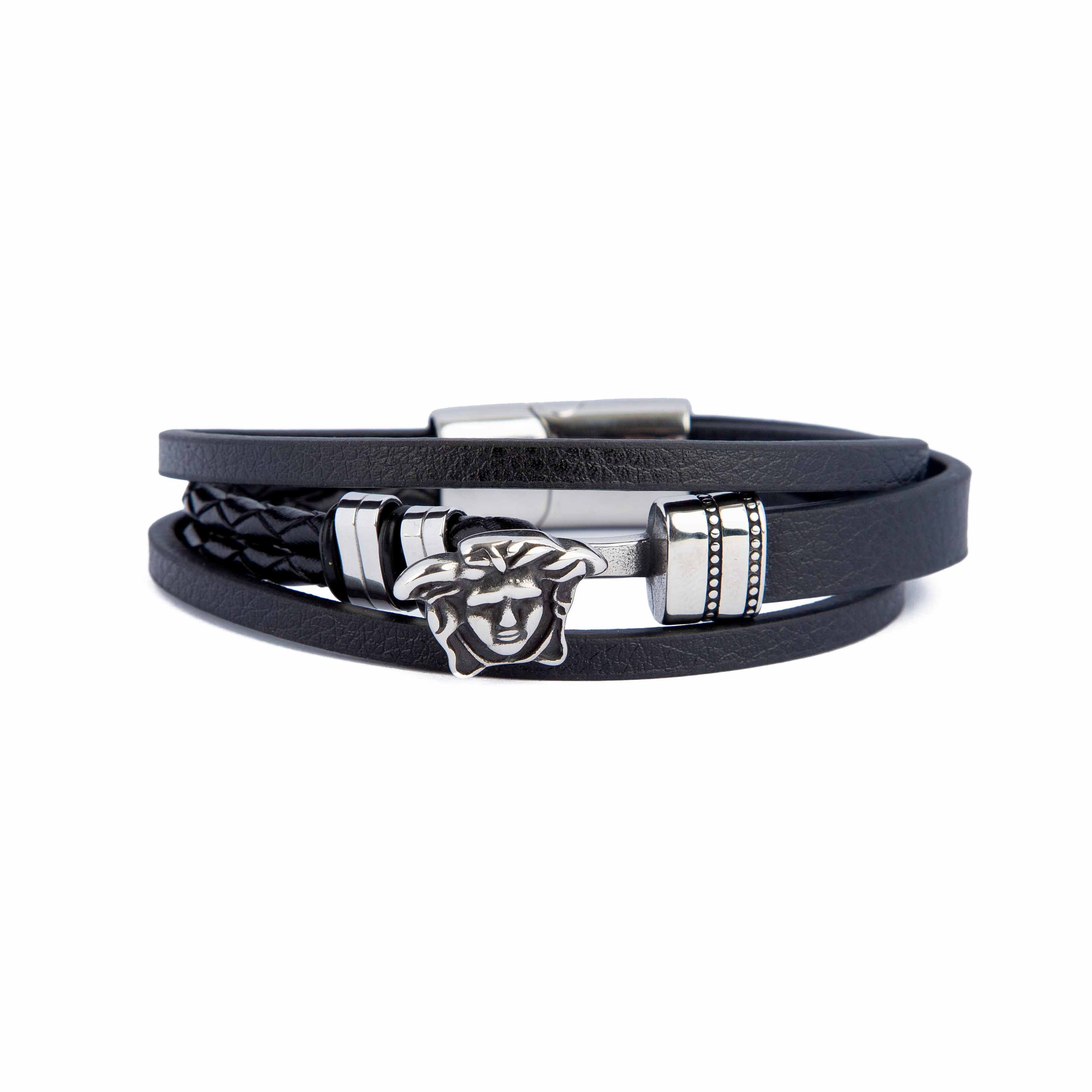 Versace Medusa Black Leather Bracelet