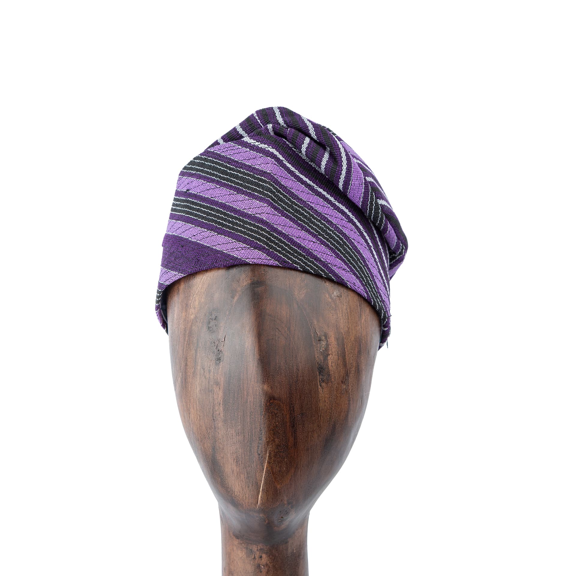 Traditional woven purple cap with black and white stripes – Unisex, perfect for cultural and modern outfits.