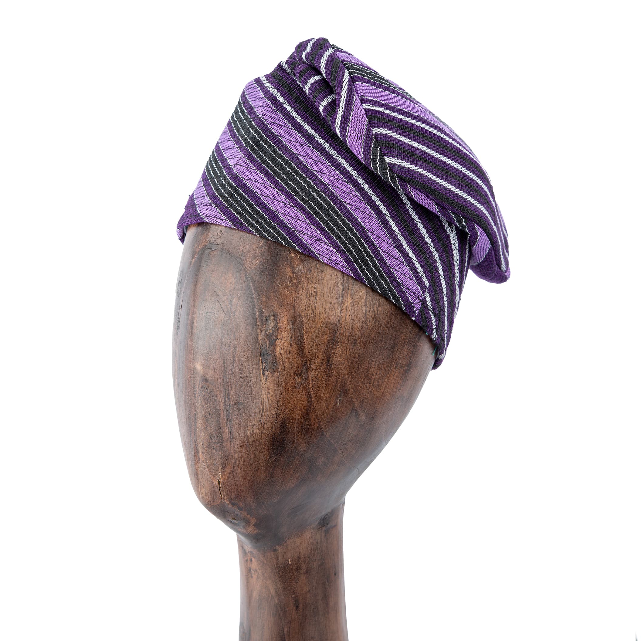 Traditional woven purple cap with black and white stripes – Unisex, perfect for cultural and modern outfits.