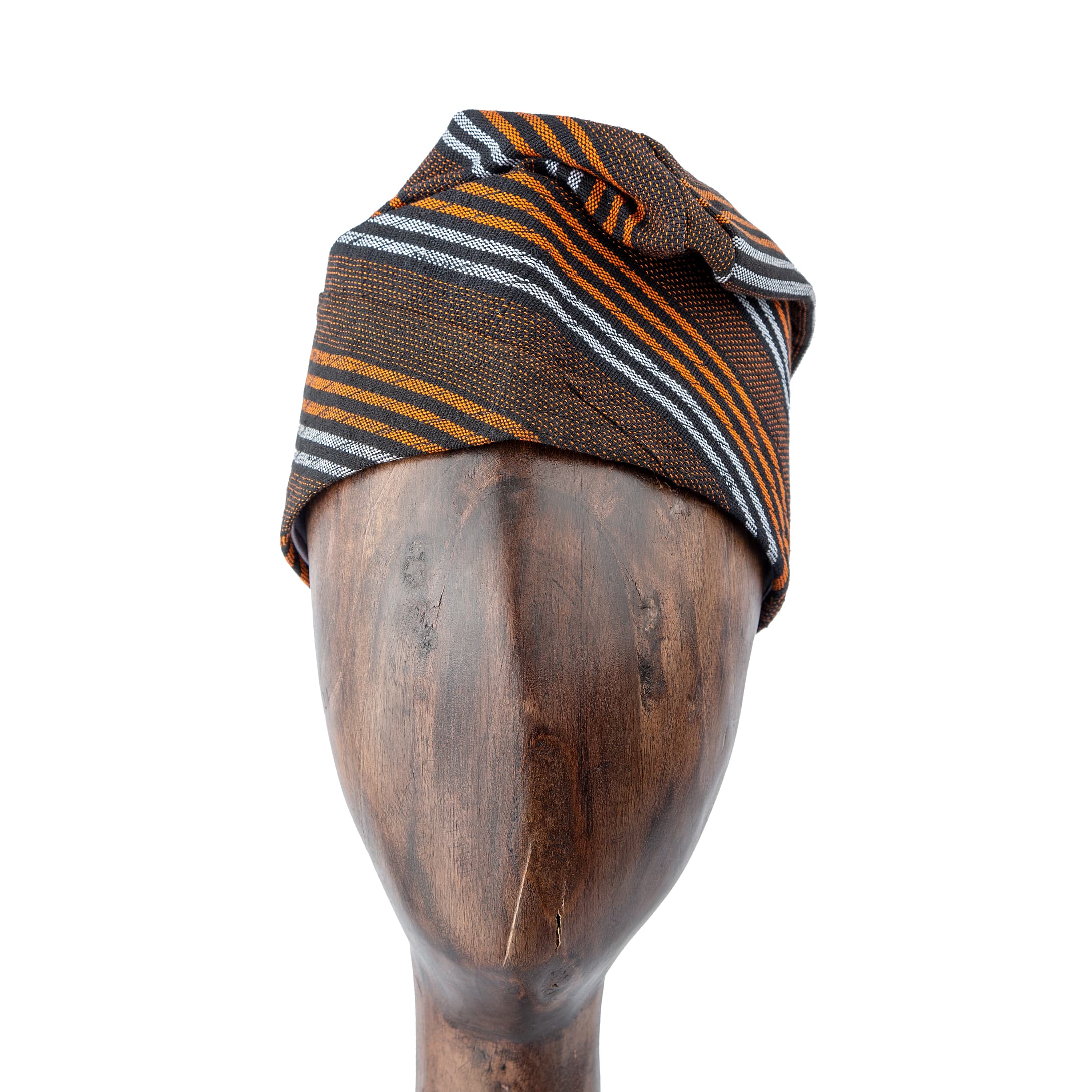 Handcrafted traditional woven brown cap with orange and white stripes – Unisex stylish accessory for cultural and modern fashion.
