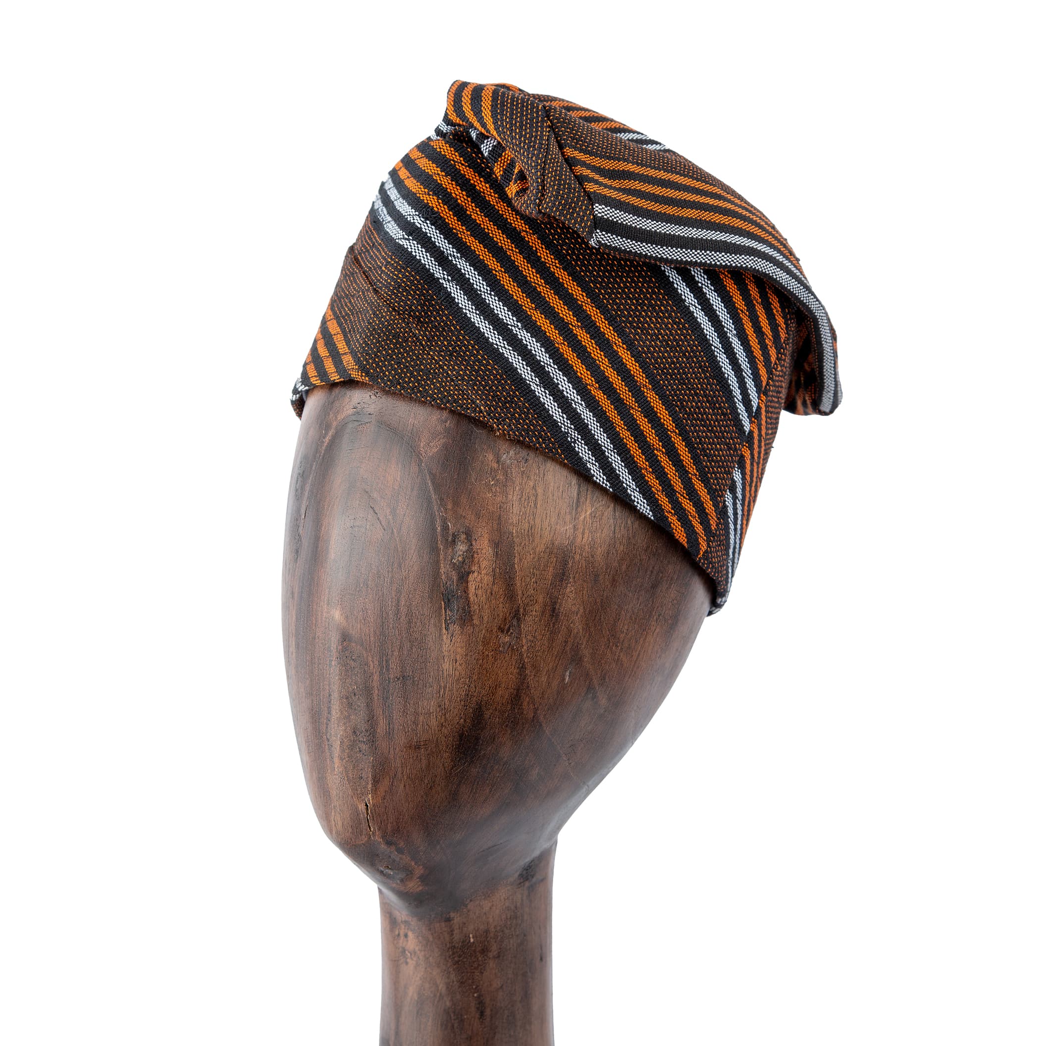 Handcrafted traditional woven brown cap with orange and white stripes – Unisex stylish accessory for cultural and modern fashion.