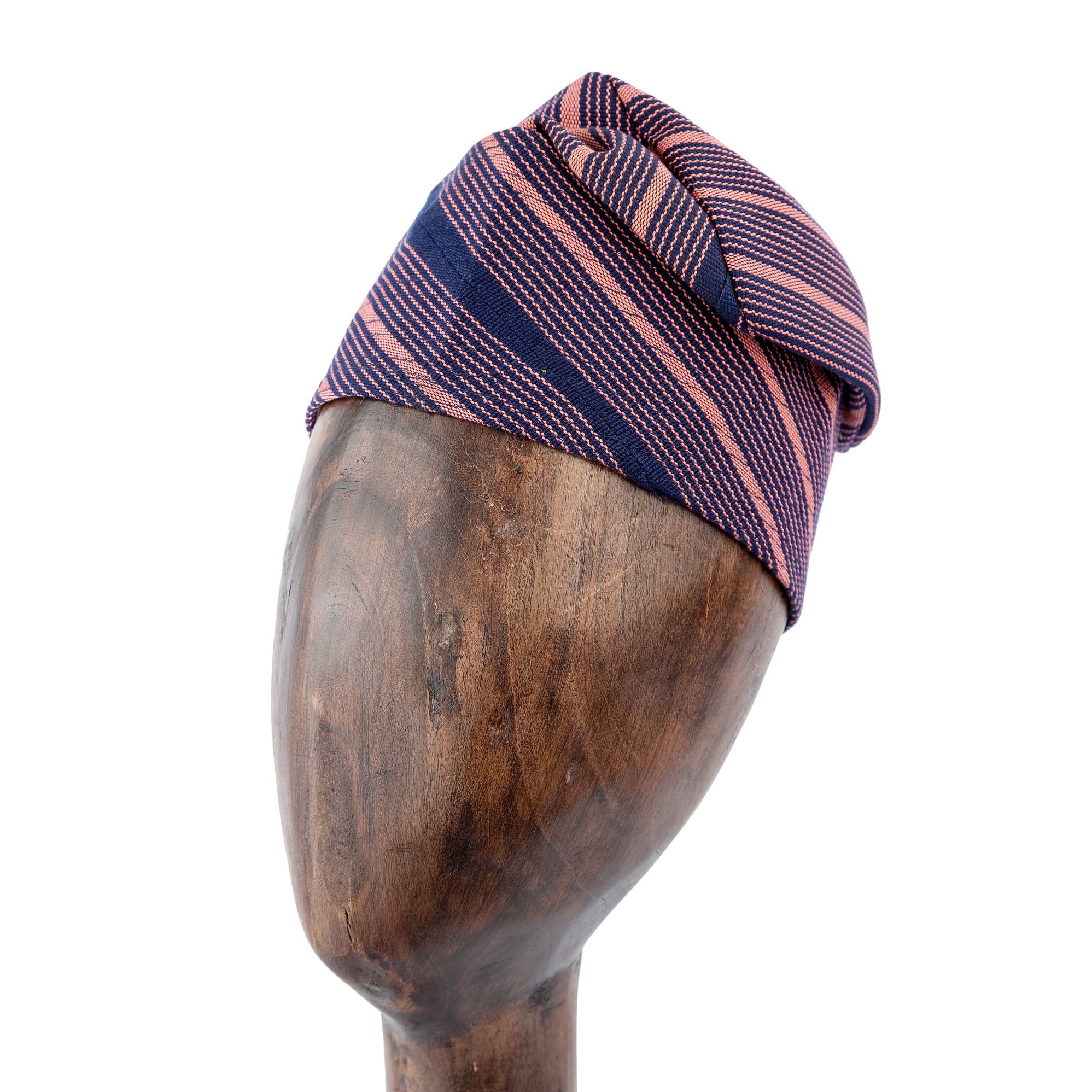 A Navy and Coral Striped Yoruba Fila.