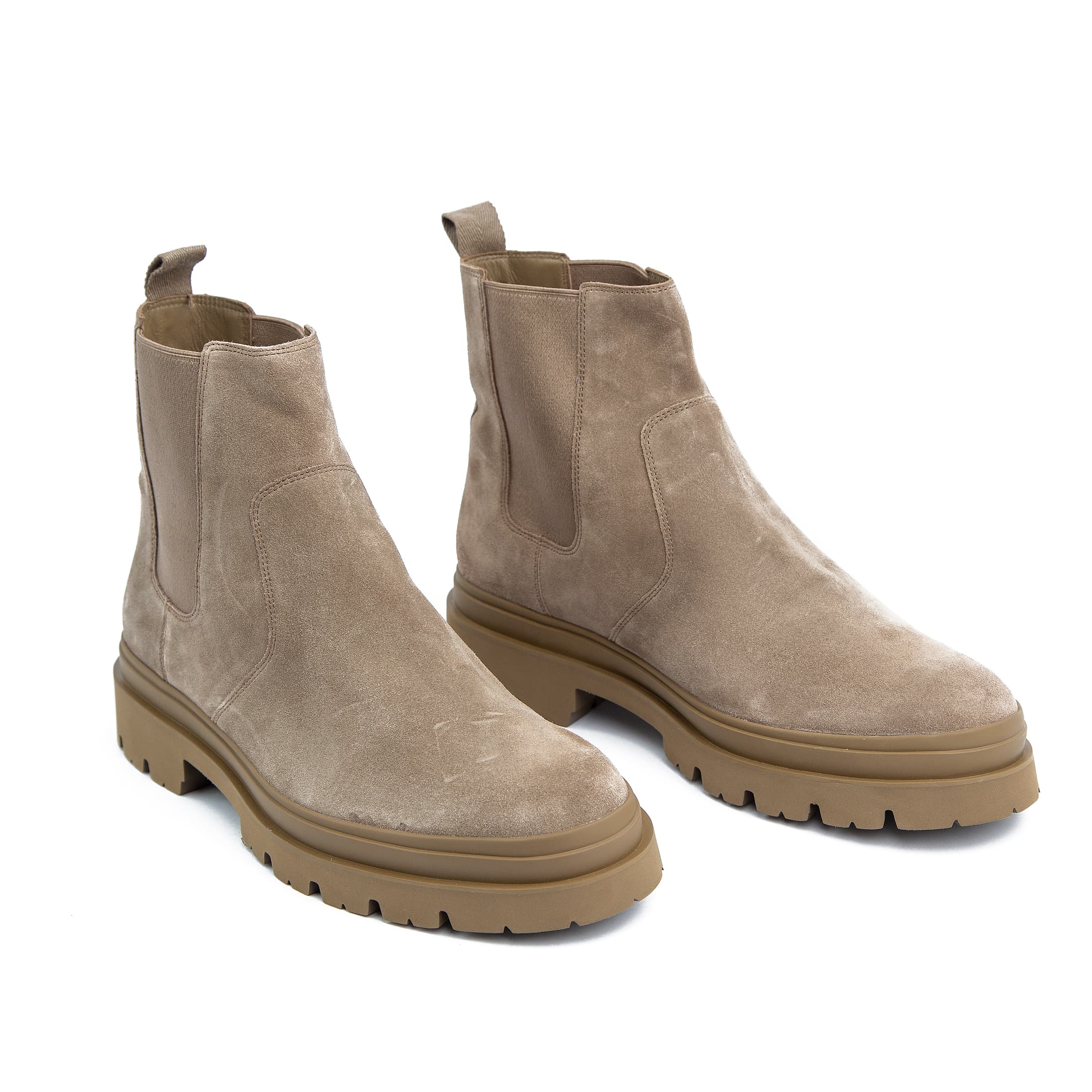 Men's Beige Suede Chelsea Boots with Tan Rugged Sole for Casual Elegance