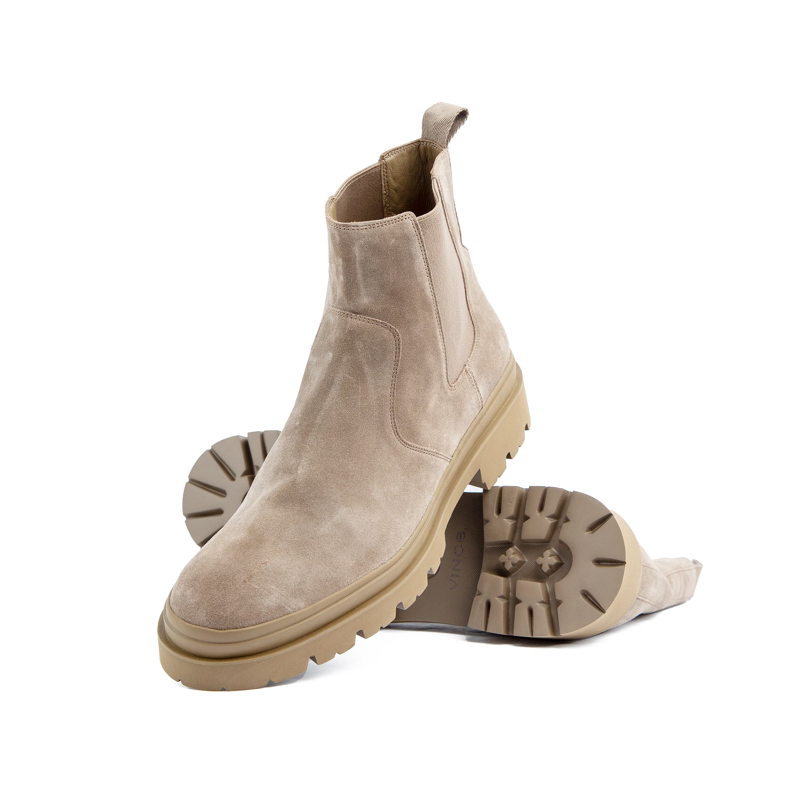 Men's Beige Suede Chelsea Boots with Tan Rugged Sole for Casual Elegance