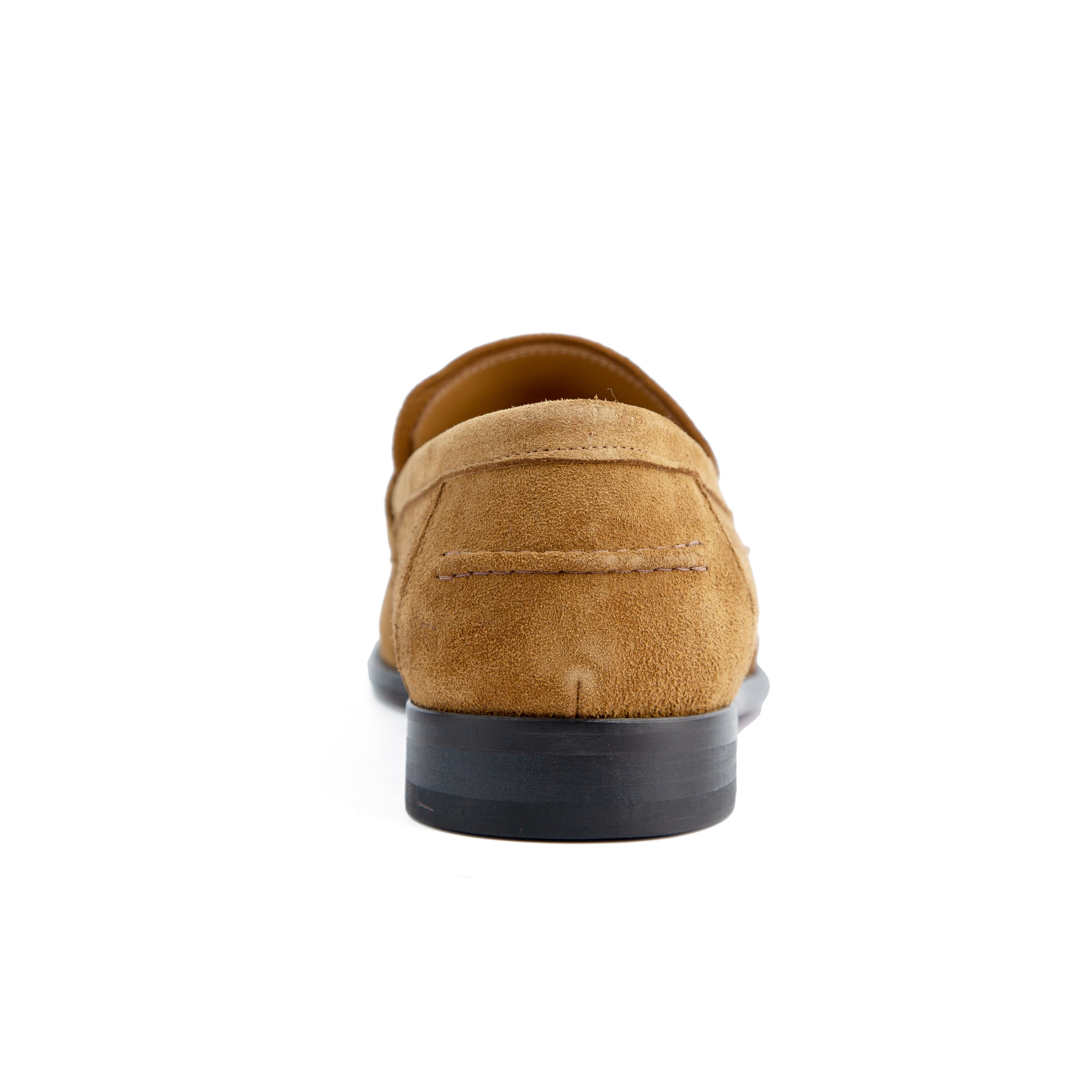 Men's Tan Suede Loafers with Gold Monogram Accent - Premium Quality