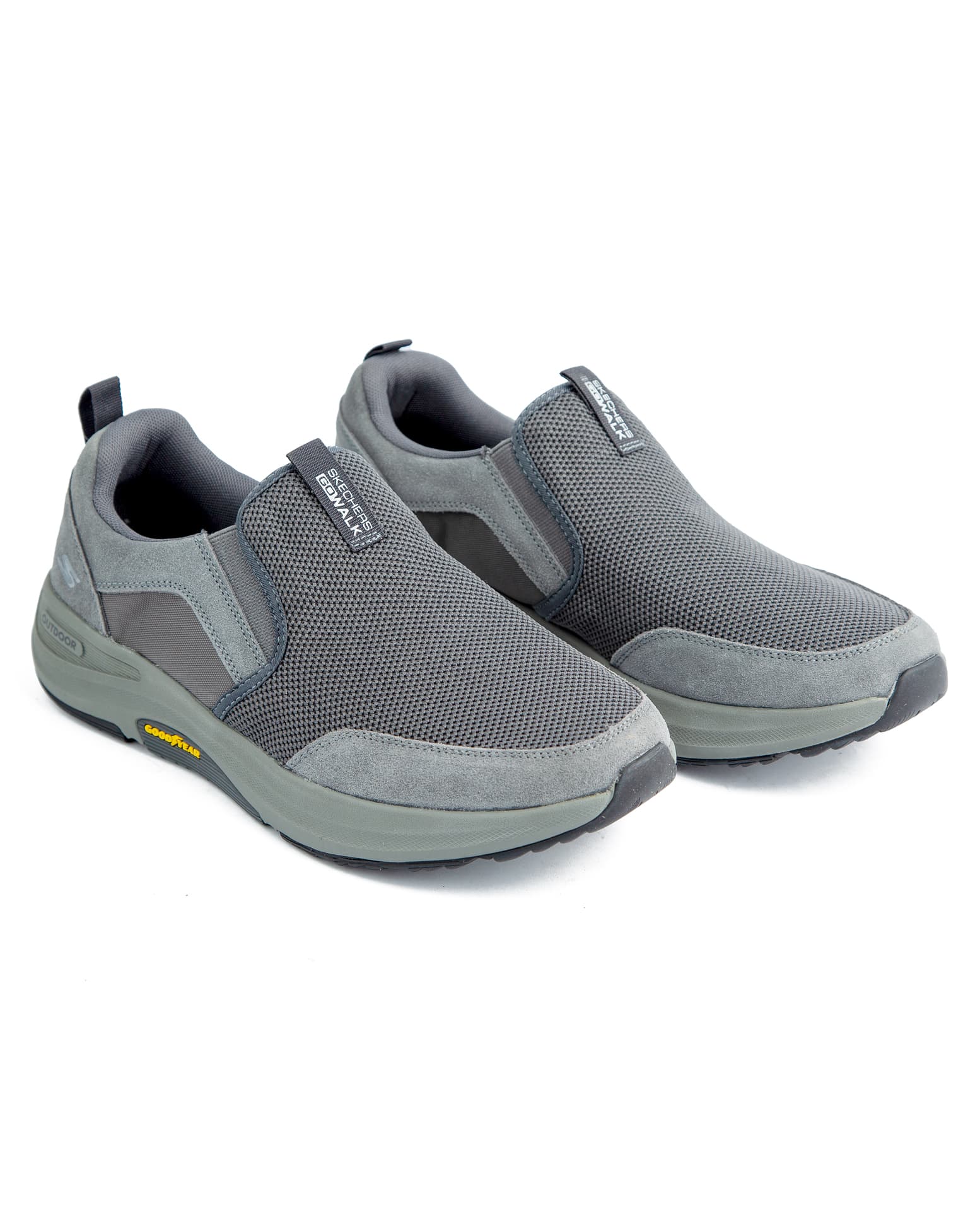 Skechers GO WALK Arch Fit - Grand Horizon men's walking shoes in dark grey mesh with synthetic overlays.