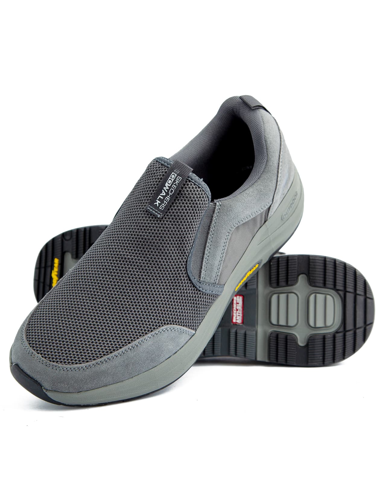 Skechers GO WALK Arch Fit - Grand Horizon men's walking shoes in dark grey mesh with synthetic overlays.