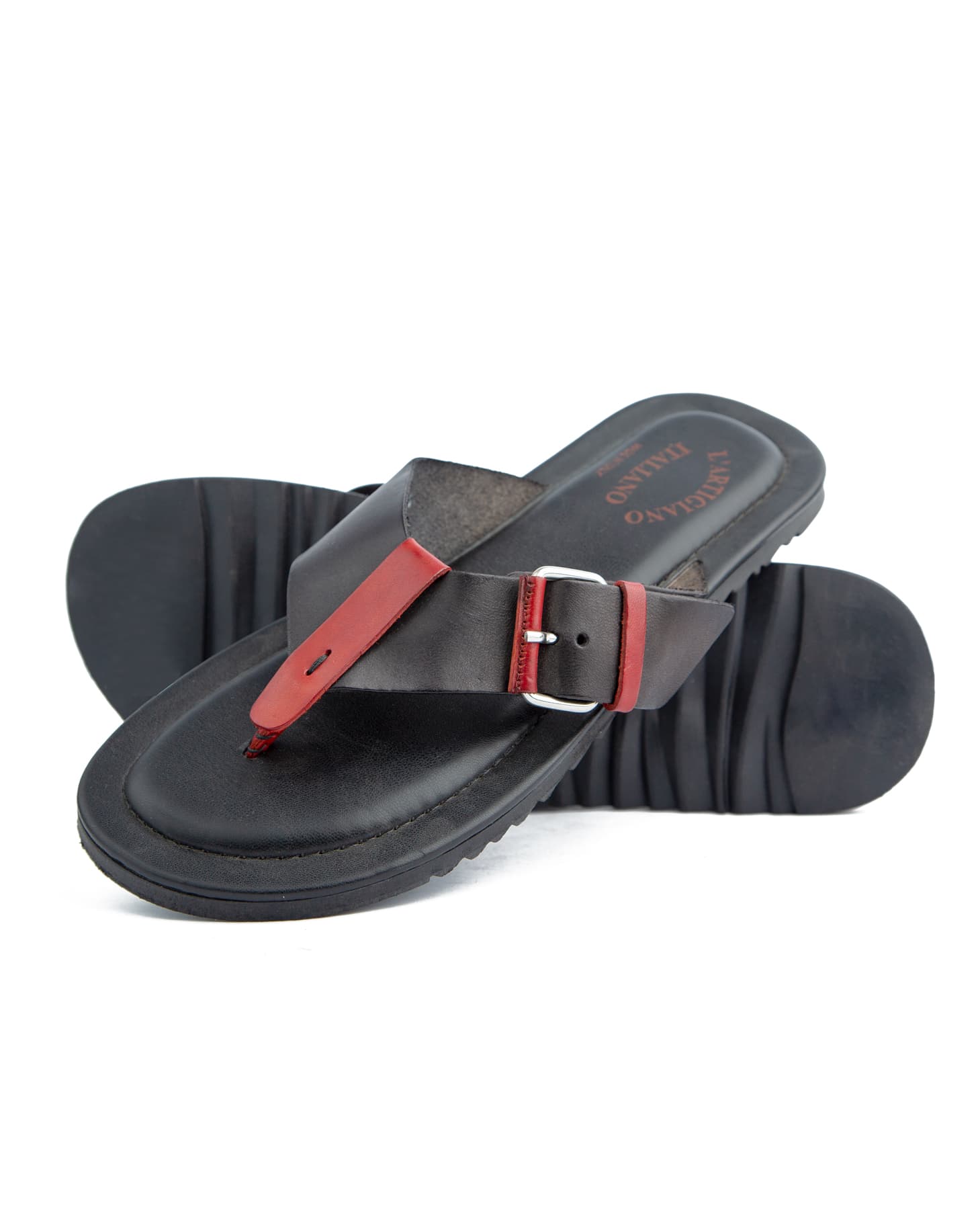 Valentino Italian Leather Sandals – Black & Red, Premium Designer Footwear for Men & Women, Comfortable and Durable Fashion Sandals.