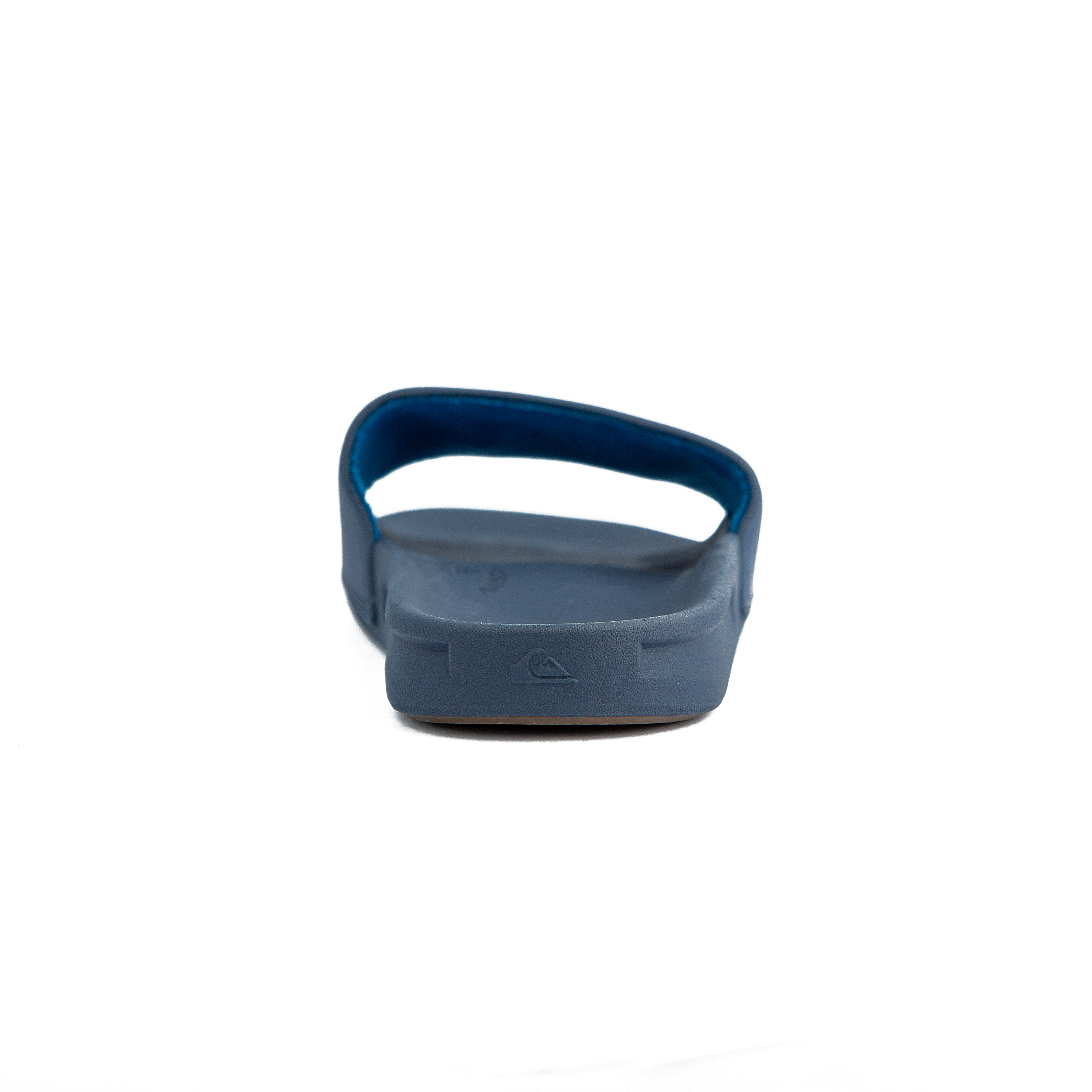 Quiksilver Molokai Layback Slides in navy blue with a blue gradient logo. Comfortable, stylish, and perfect for casual wear, beach, or poolside lounging.