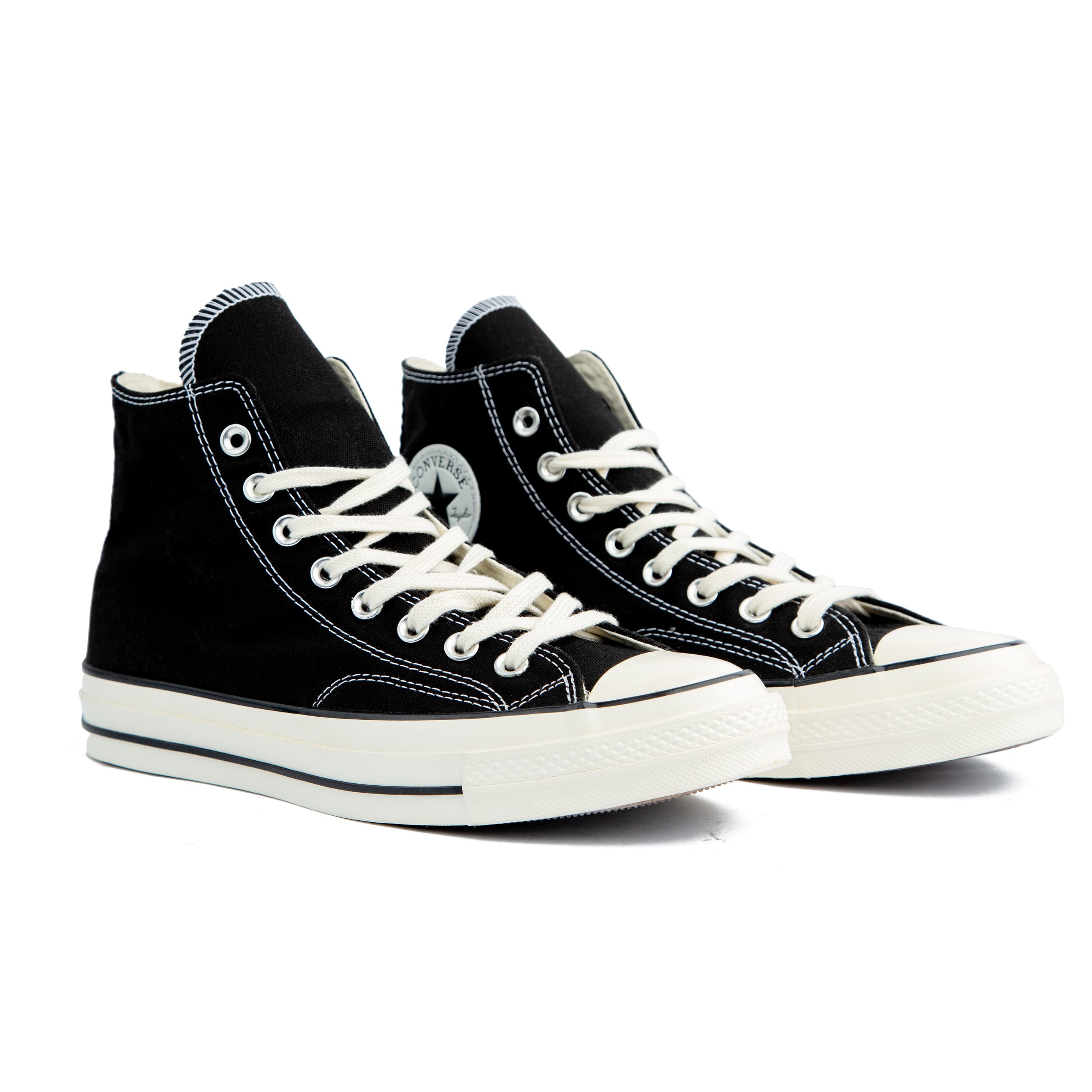 Black Converse Chuck Taylor All Star 70 High Top Sneakers - Unisex casual footwear with a classic black canvas upper and vulcanized sole.
