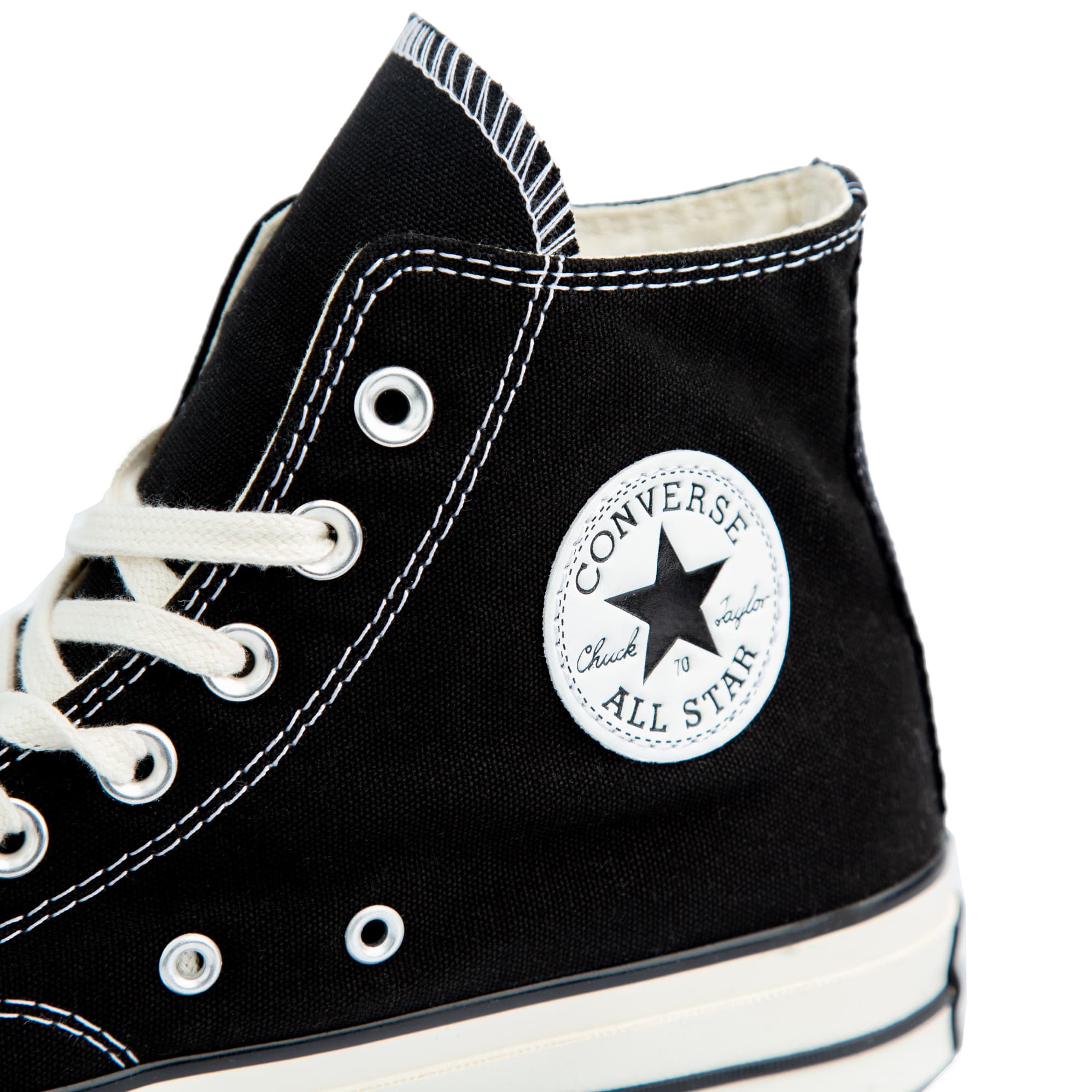 Black Converse Chuck Taylor All Star 70 High Top Sneakers - Unisex casual footwear with a classic black canvas upper and vulcanized sole.