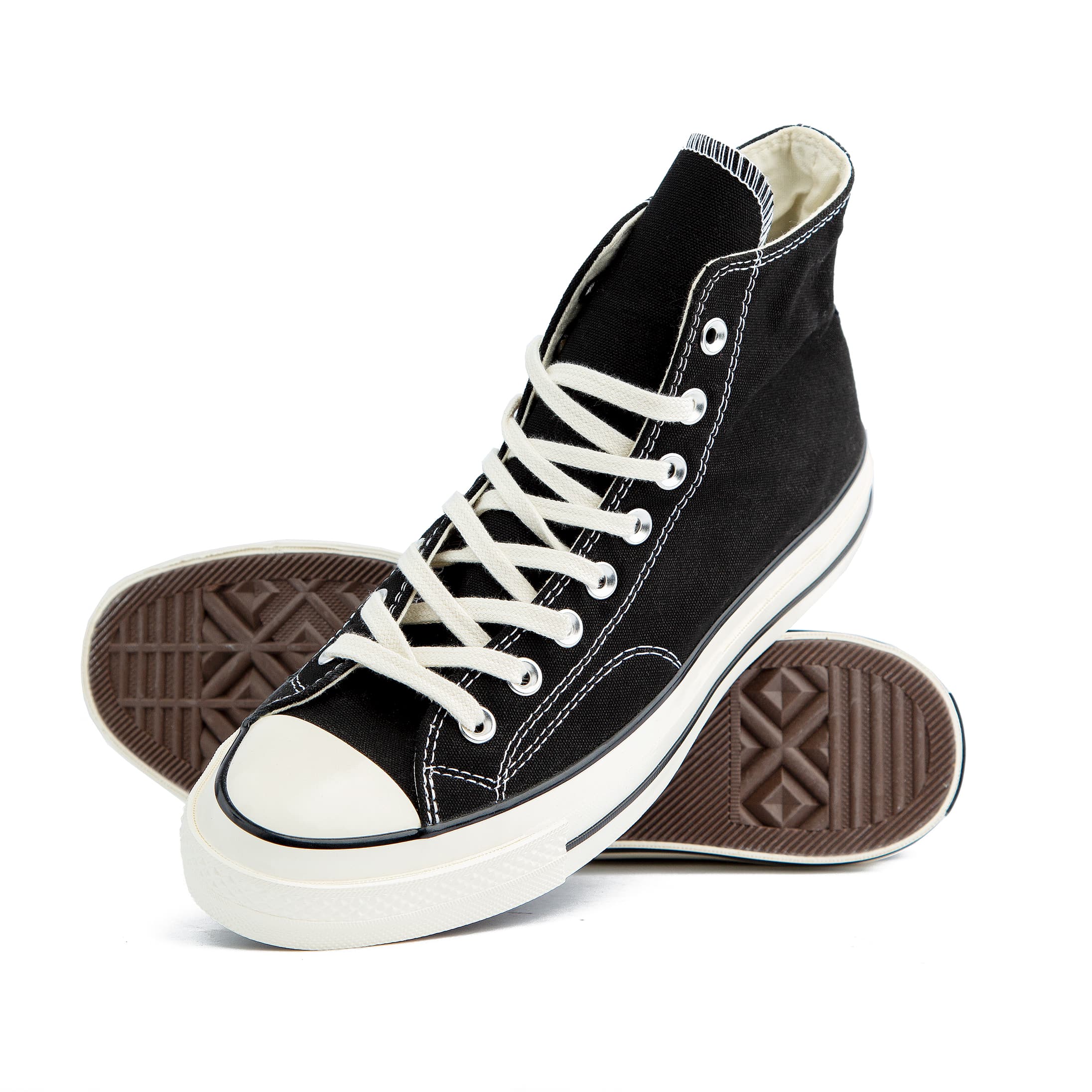 Black Converse Chuck Taylor All Star 70 High Top Sneakers - Unisex casual footwear with a classic black canvas upper and vulcanized sole.