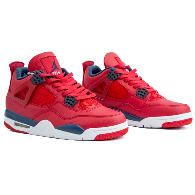 Retro Air 4 Red & Navy Sneakers – Stylish unisex sneakers with a bold red leather upper, navy blue detailing, and a white midsole for superior comfort and durability.