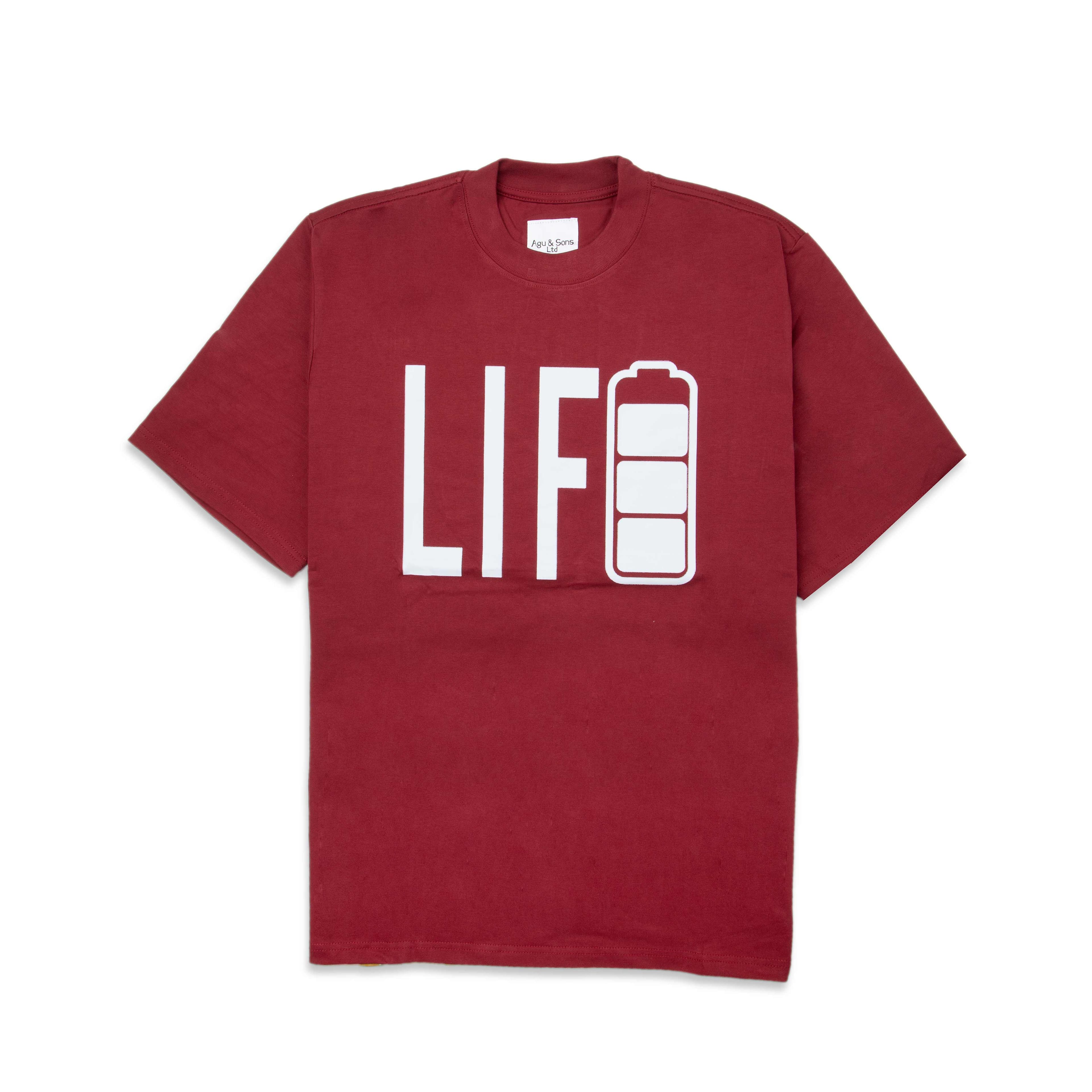 Agu & Sons Limited Burgundy "Life Battery" T-Shirt