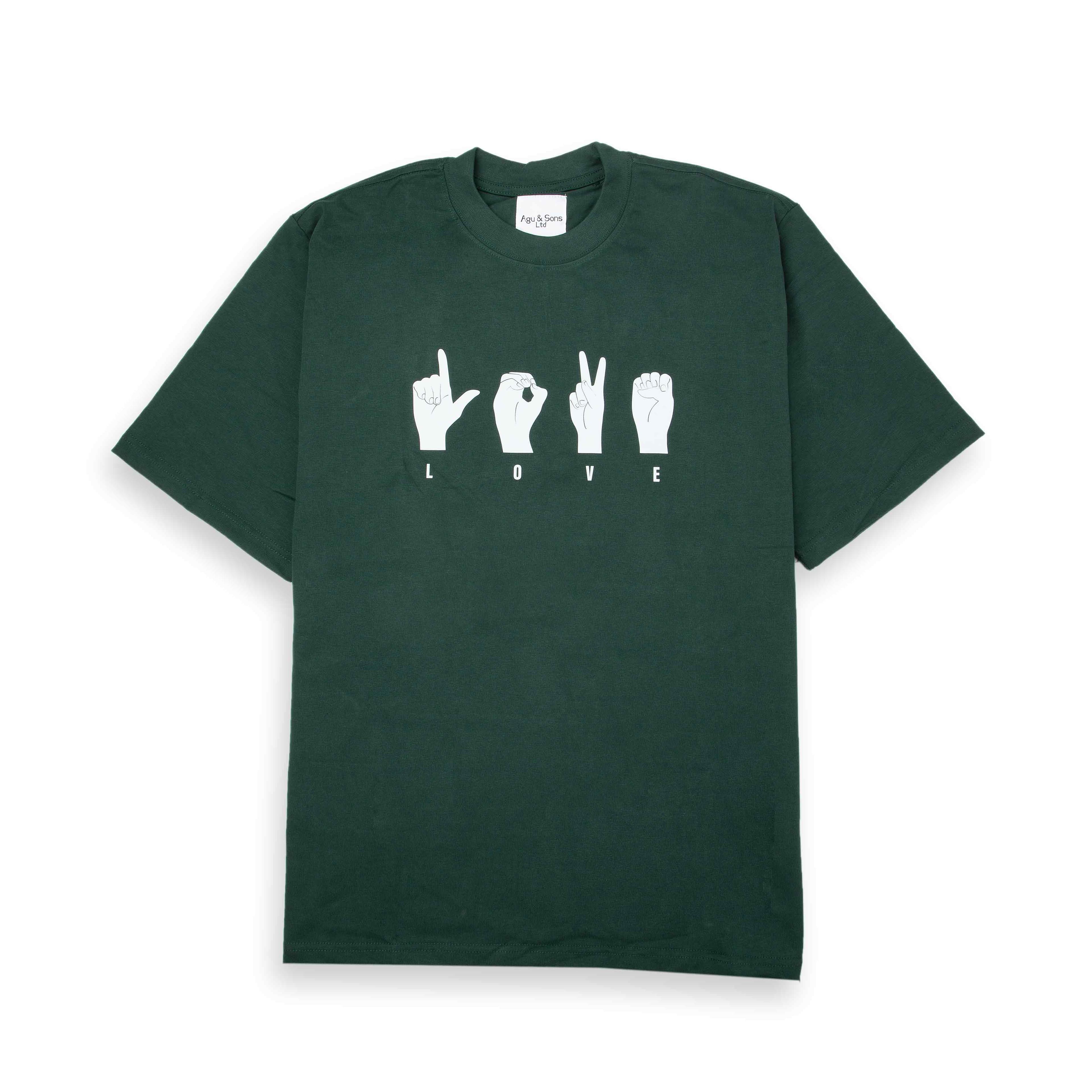 Agu & Sons Dark Green "LOVE" ASL Graphic T-Shirt
