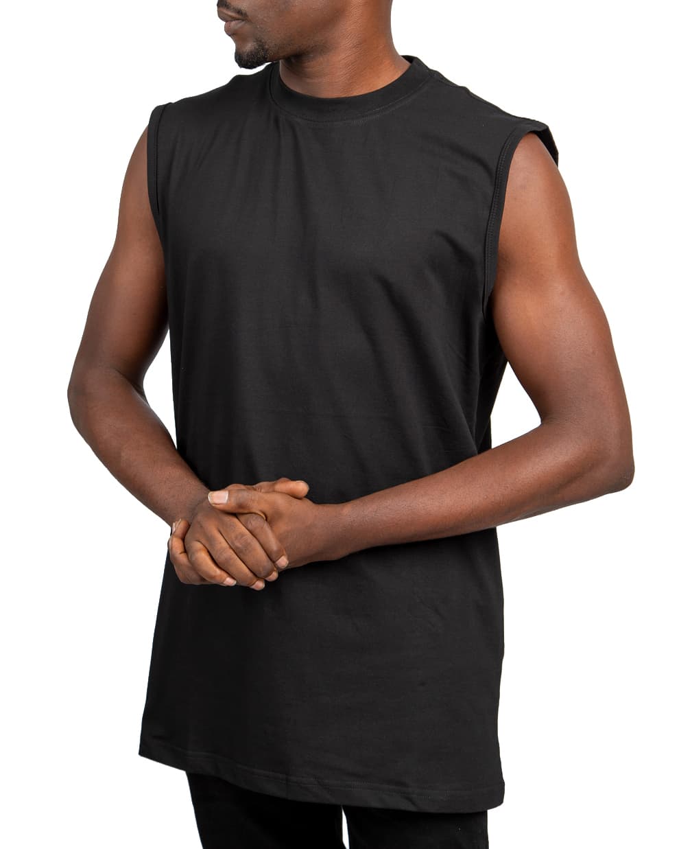 Agu & Sons Ltd Men's Classic Black Sleeveless Crew Neck T-Shirt - Comfortable, Stylish, and Versatile. Perfect for casual wear or athletic activities.