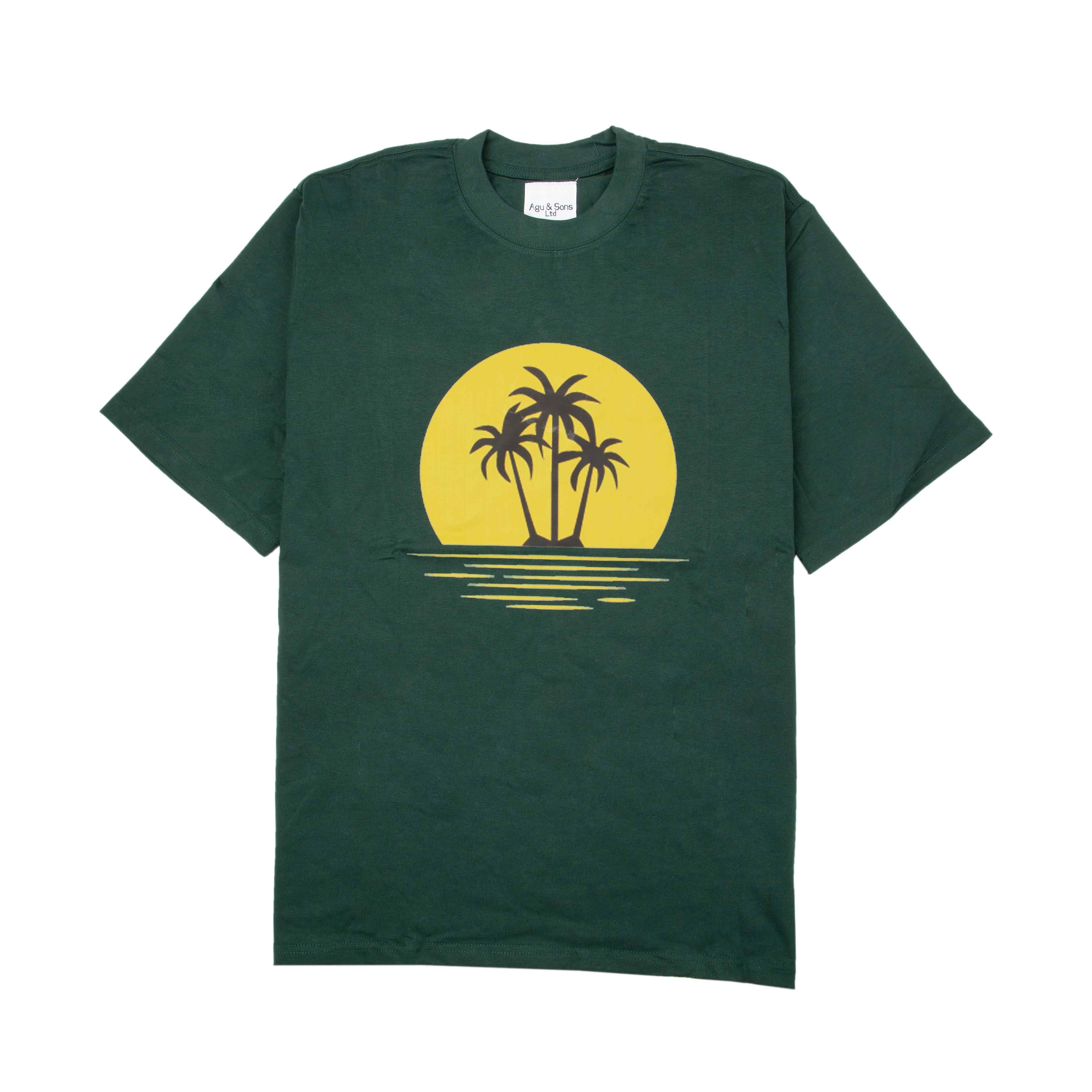  Agu & Sons Forest Green Unisex T-Shirt with Sunset Palm 