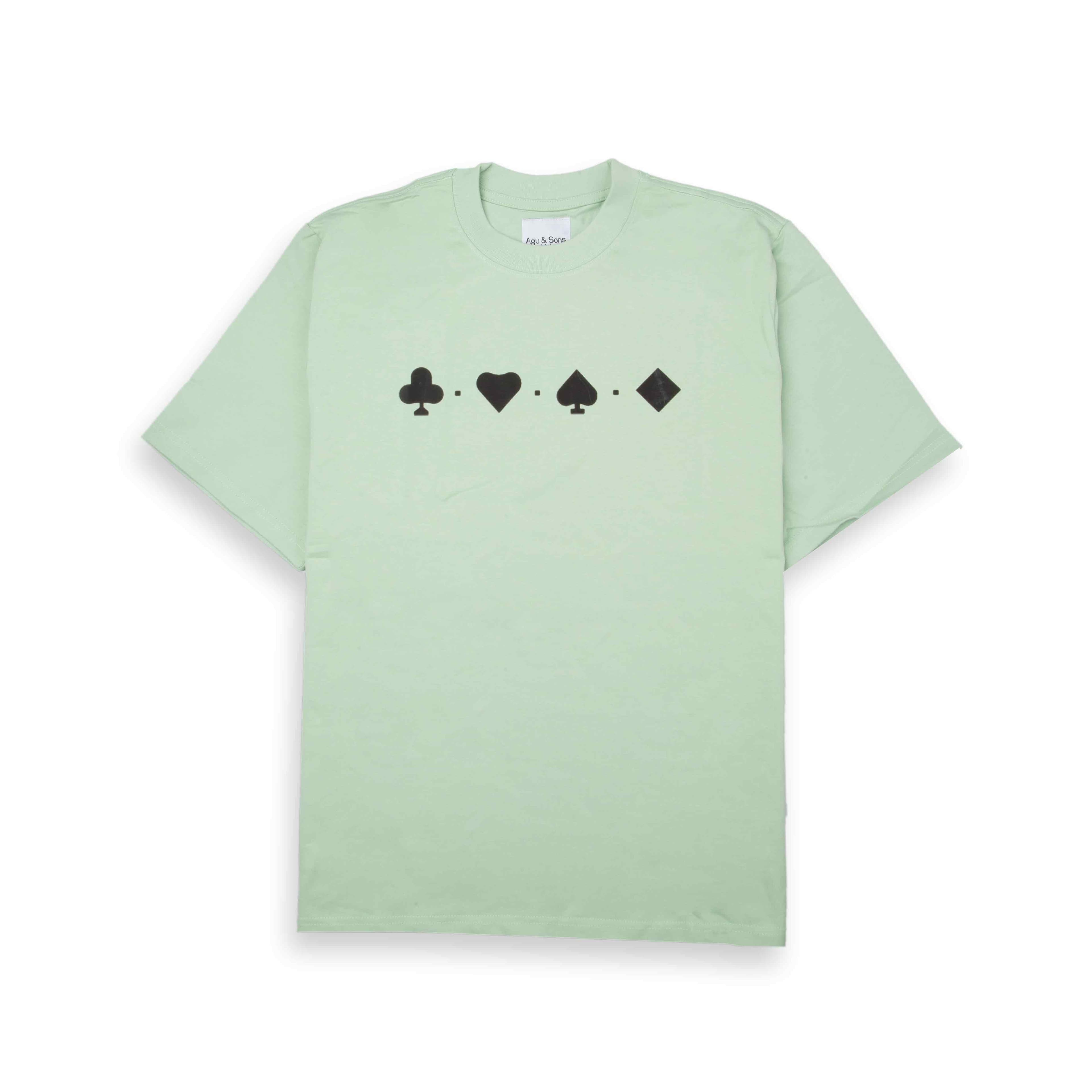 Agu & Sons Ltd Suits Deck Mint Green T-Shirt with Dark Card Symbols