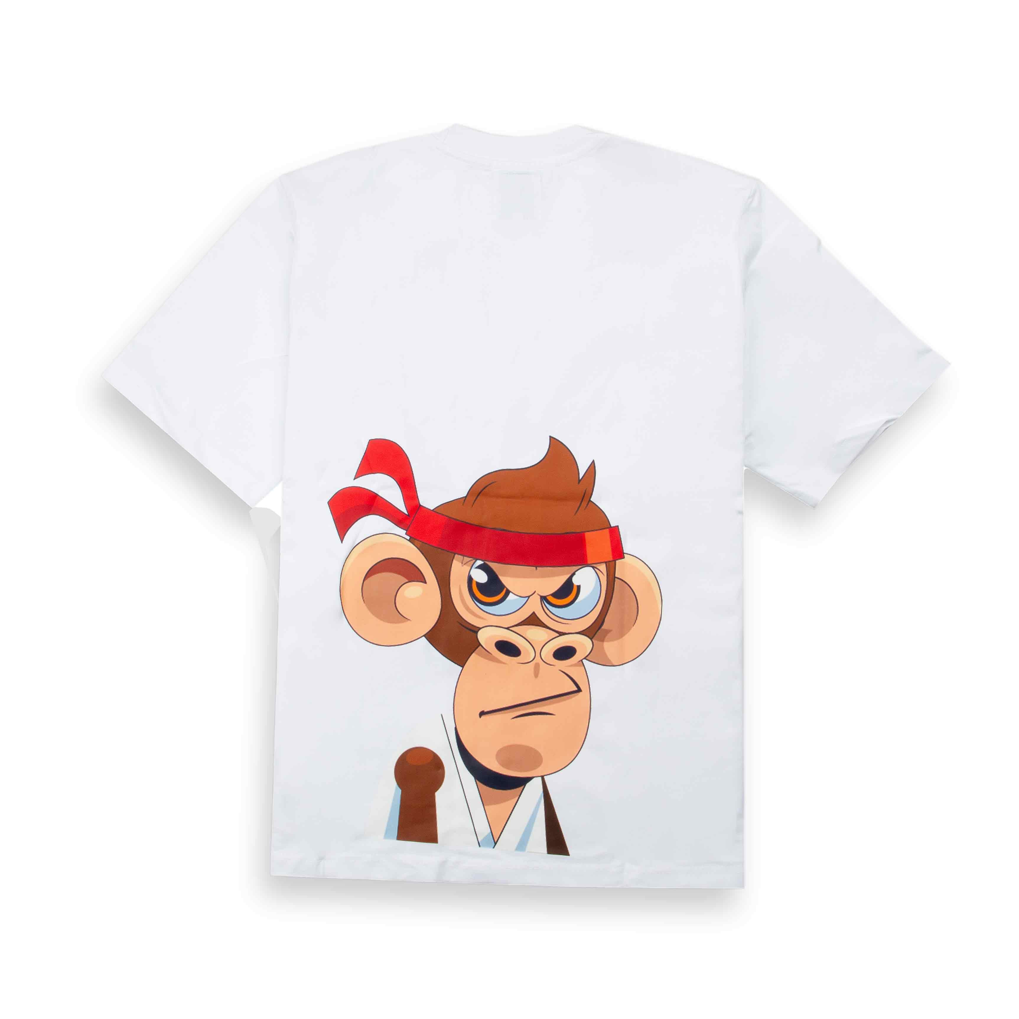 Agu & Sons White T-shirt with Karate Monkey Graphic"