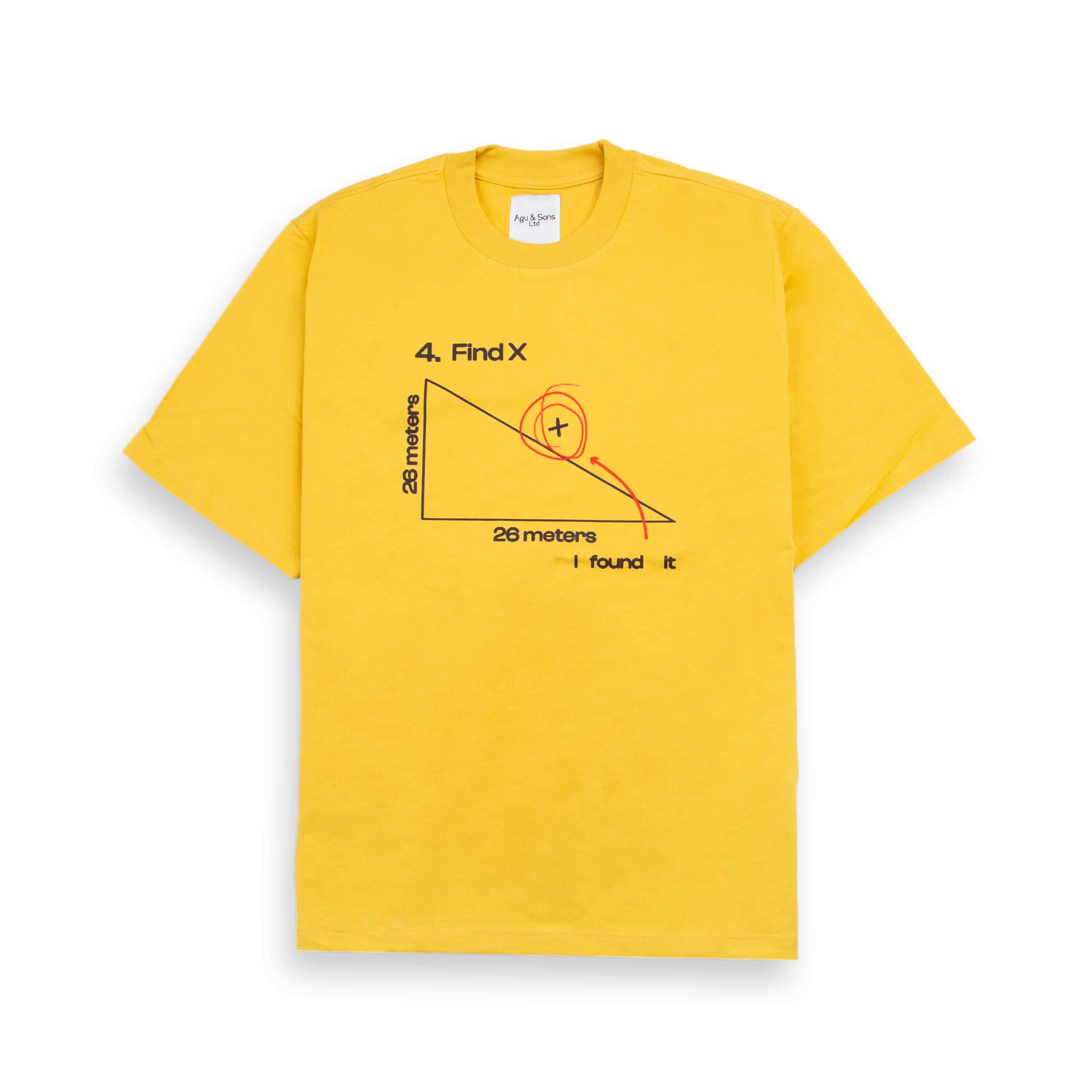 Agu & Sons Ltd. Yellow T-Shirt with "Find X" Triangle Graphic