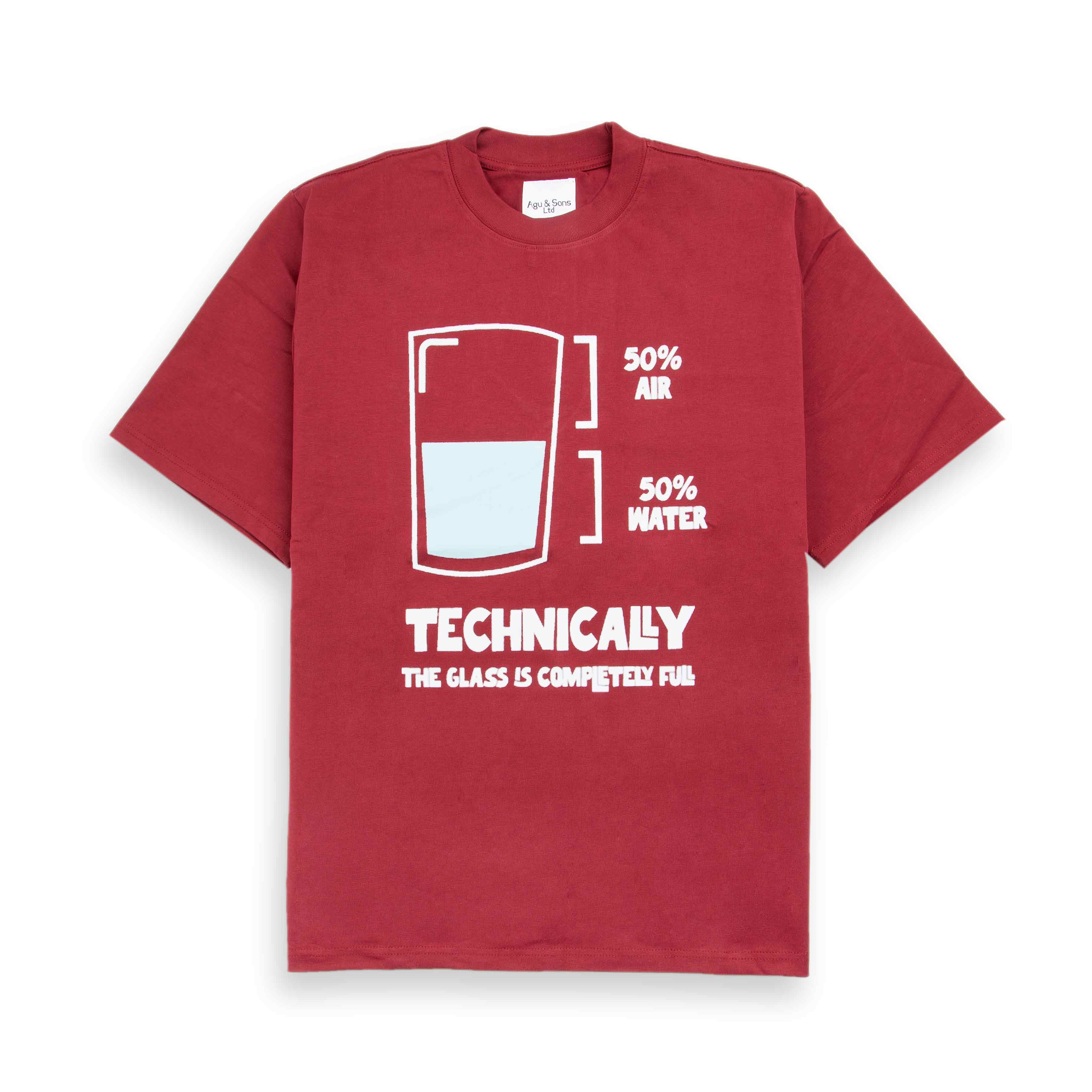 Agu & Sons Ltd. Maroon T-Shirt with "Glass Half 