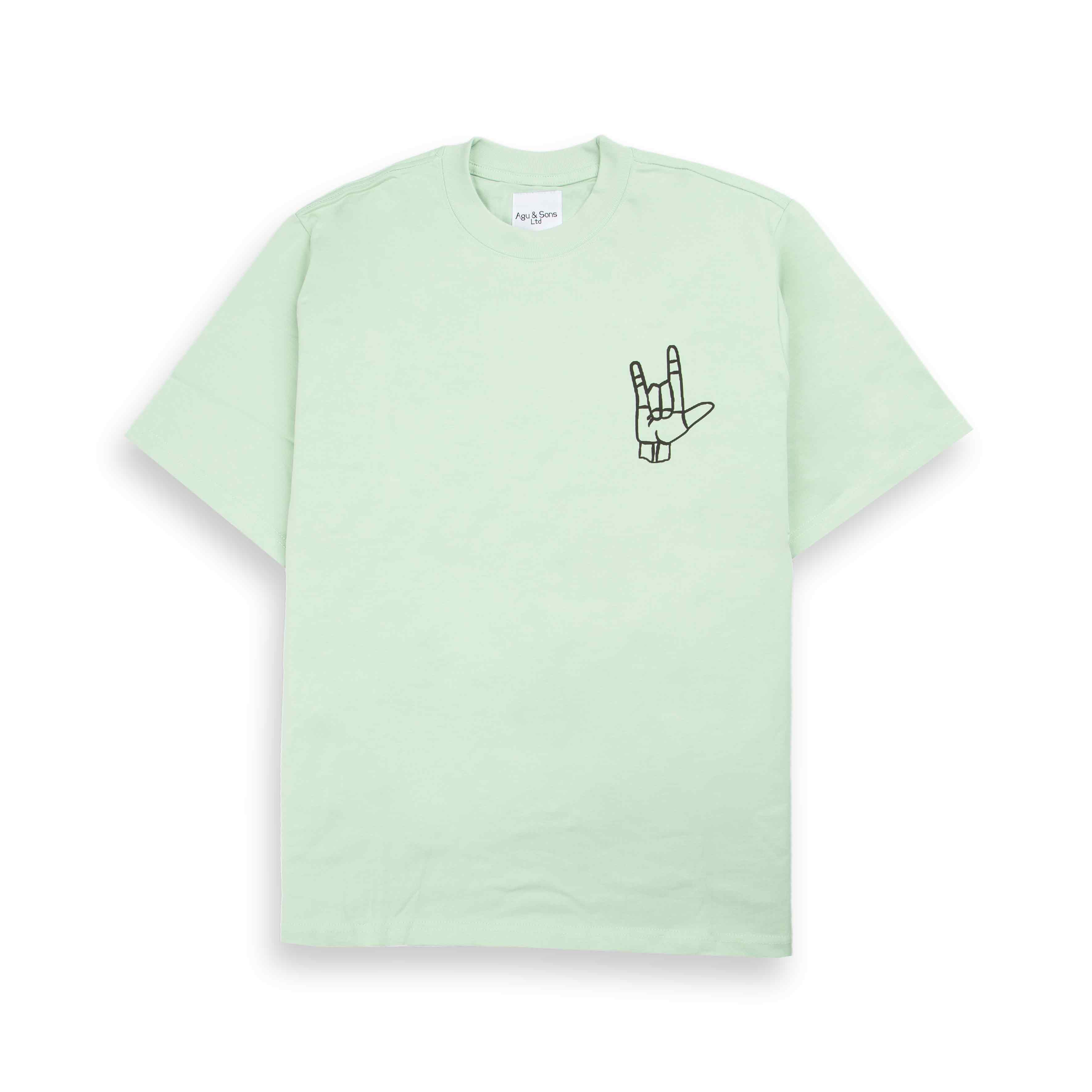 Agu & Sons Ltd Mint Green "Rock On" ASL Hand Sign Tee