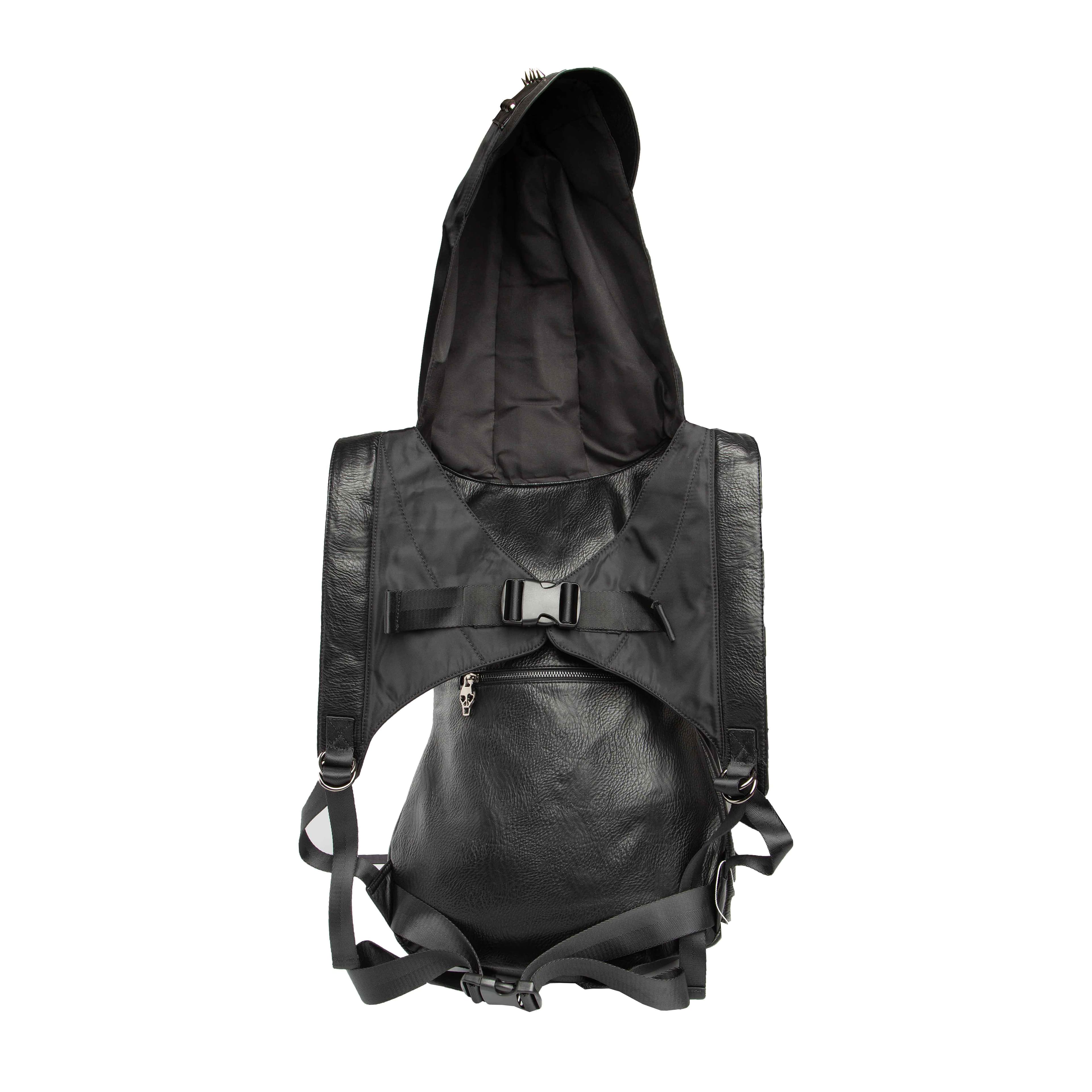 3D Skull Studded Hooded Backpack - Black Edgy Unisex