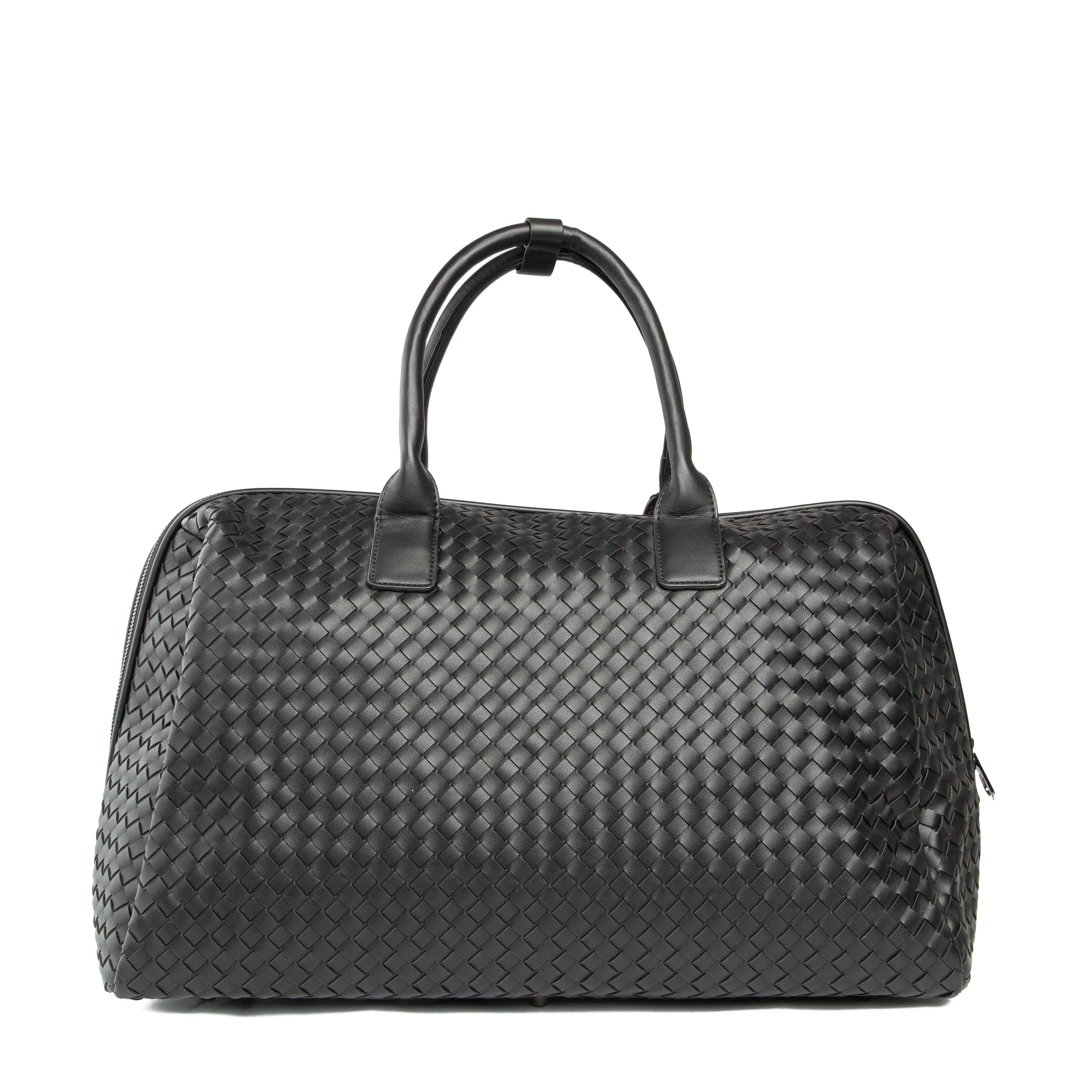 Bottega Veneta Intrecciato Leather Weekender Bag, 11379- Black