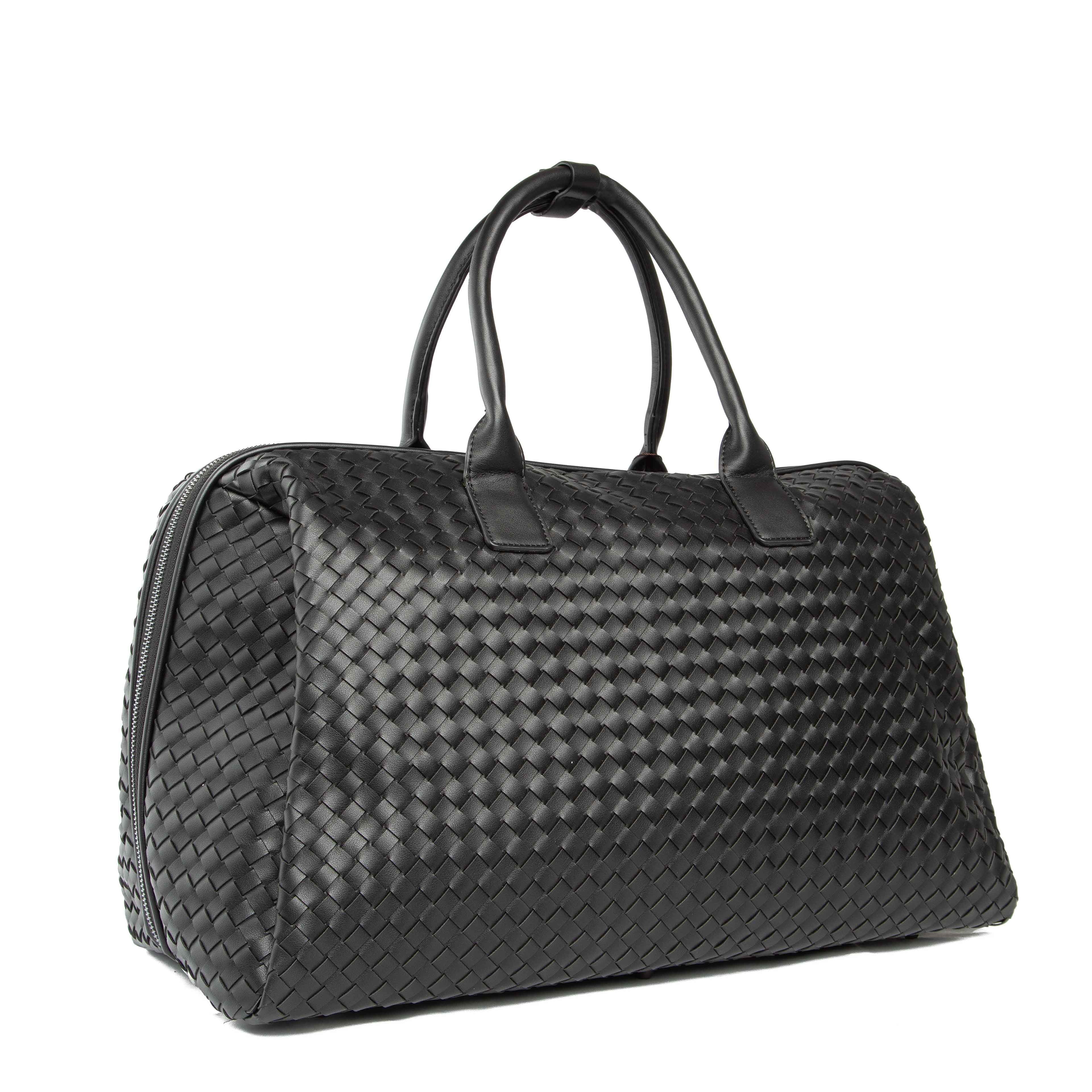 Bottega Veneta Intrecciato Black Leather Weekender Bag