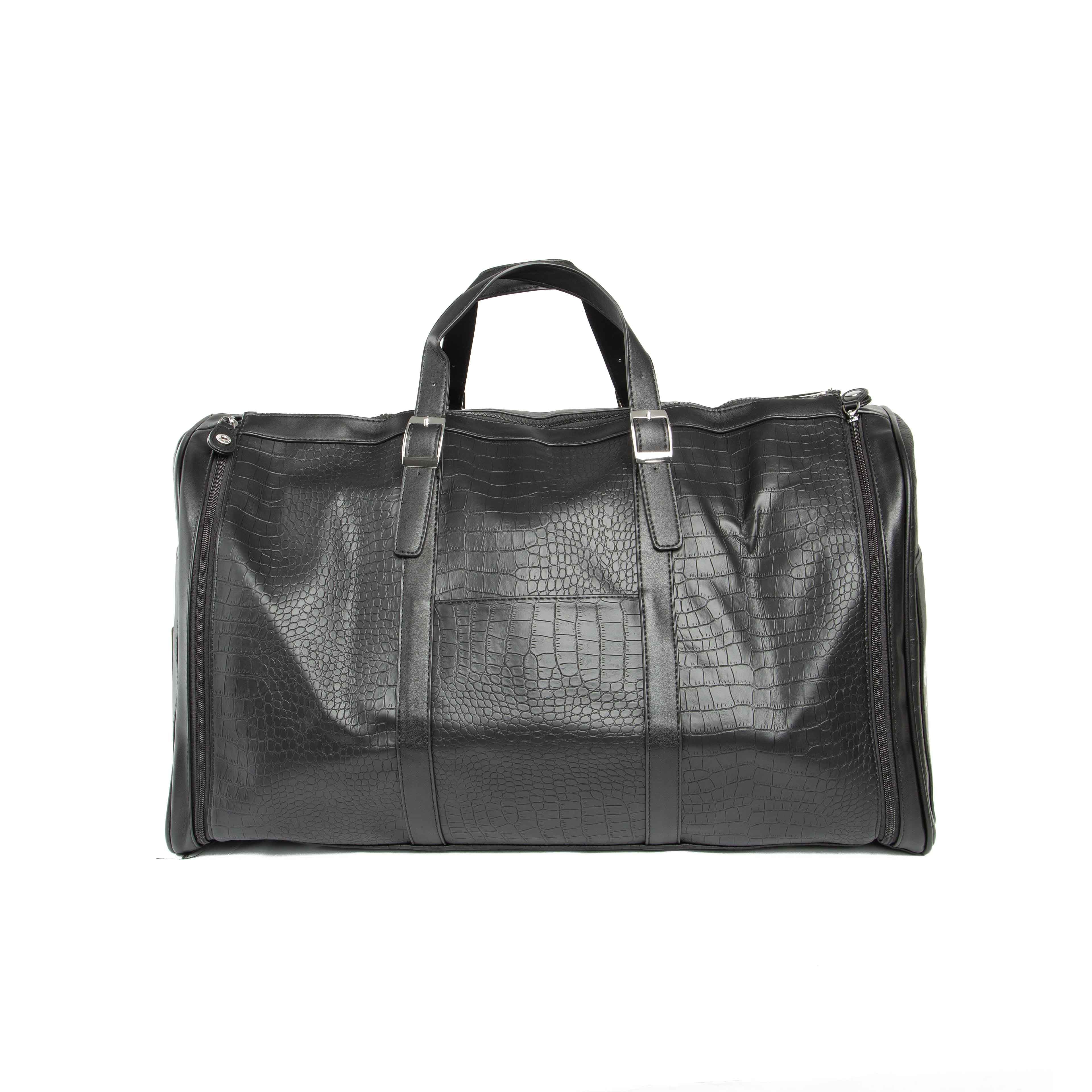 Black Embossed Leather Weekender Travel Duffle Bag