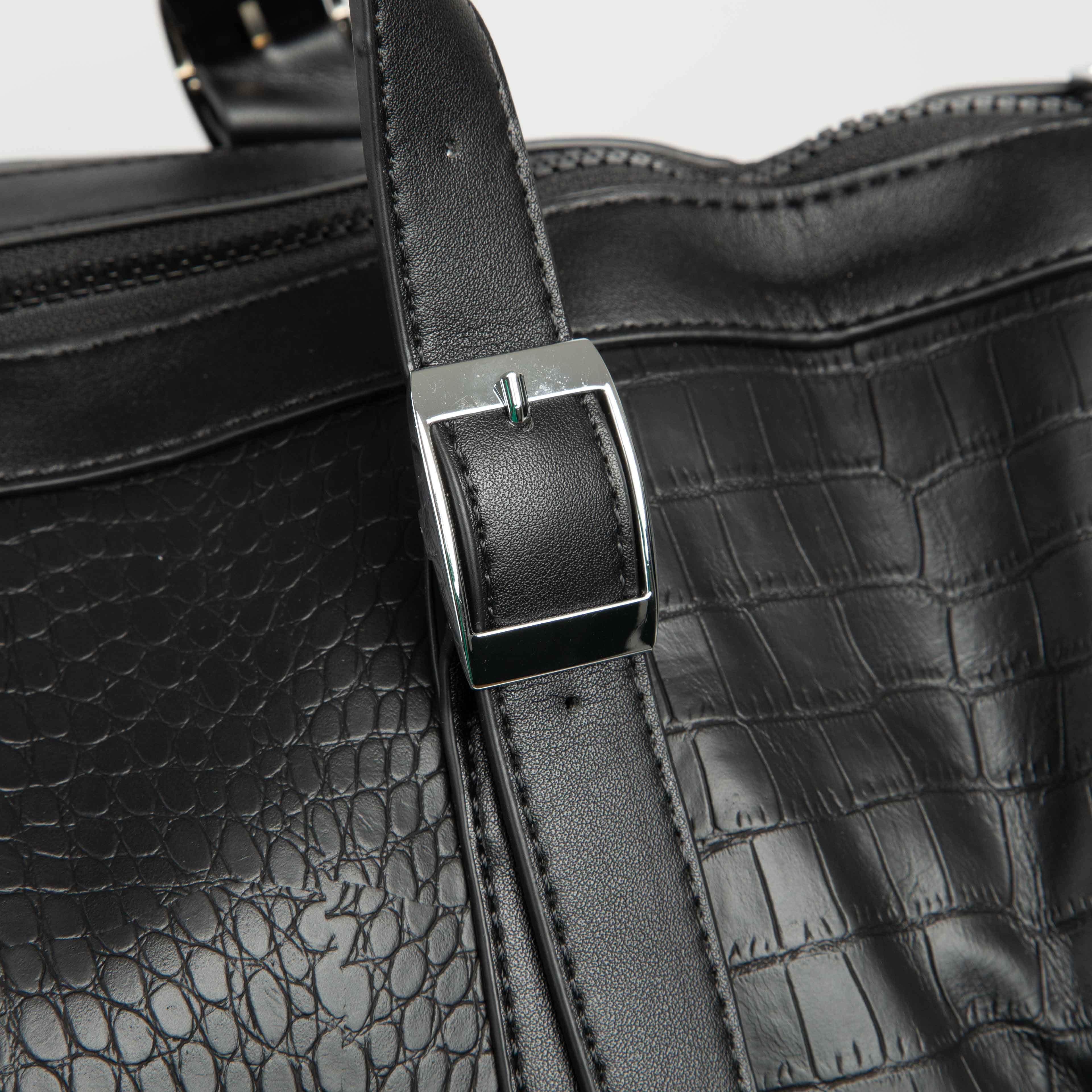 Black Embossed Leather Weekender Travel Duffle Bag