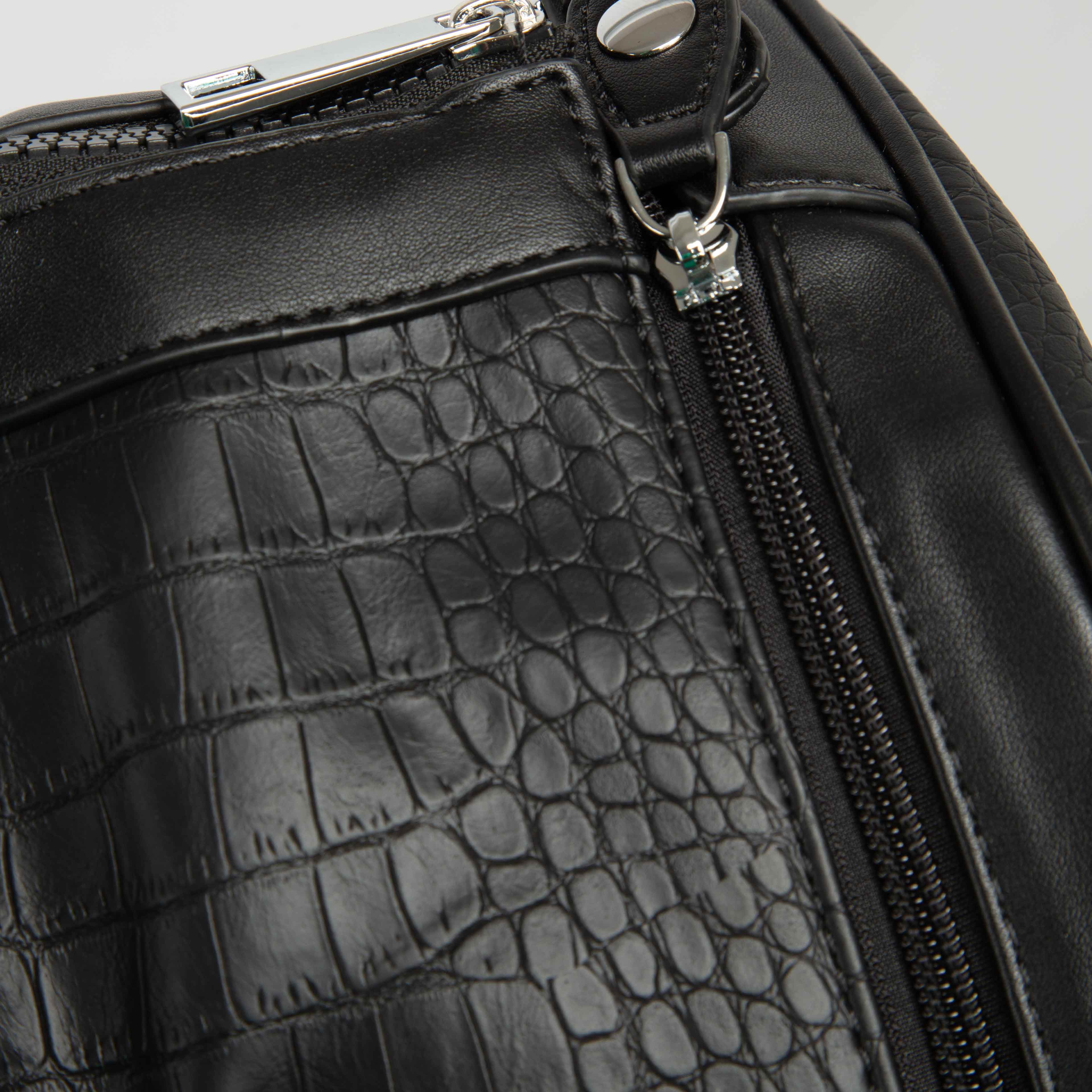 Black Embossed Leather Weekender Travel Duffle Bag