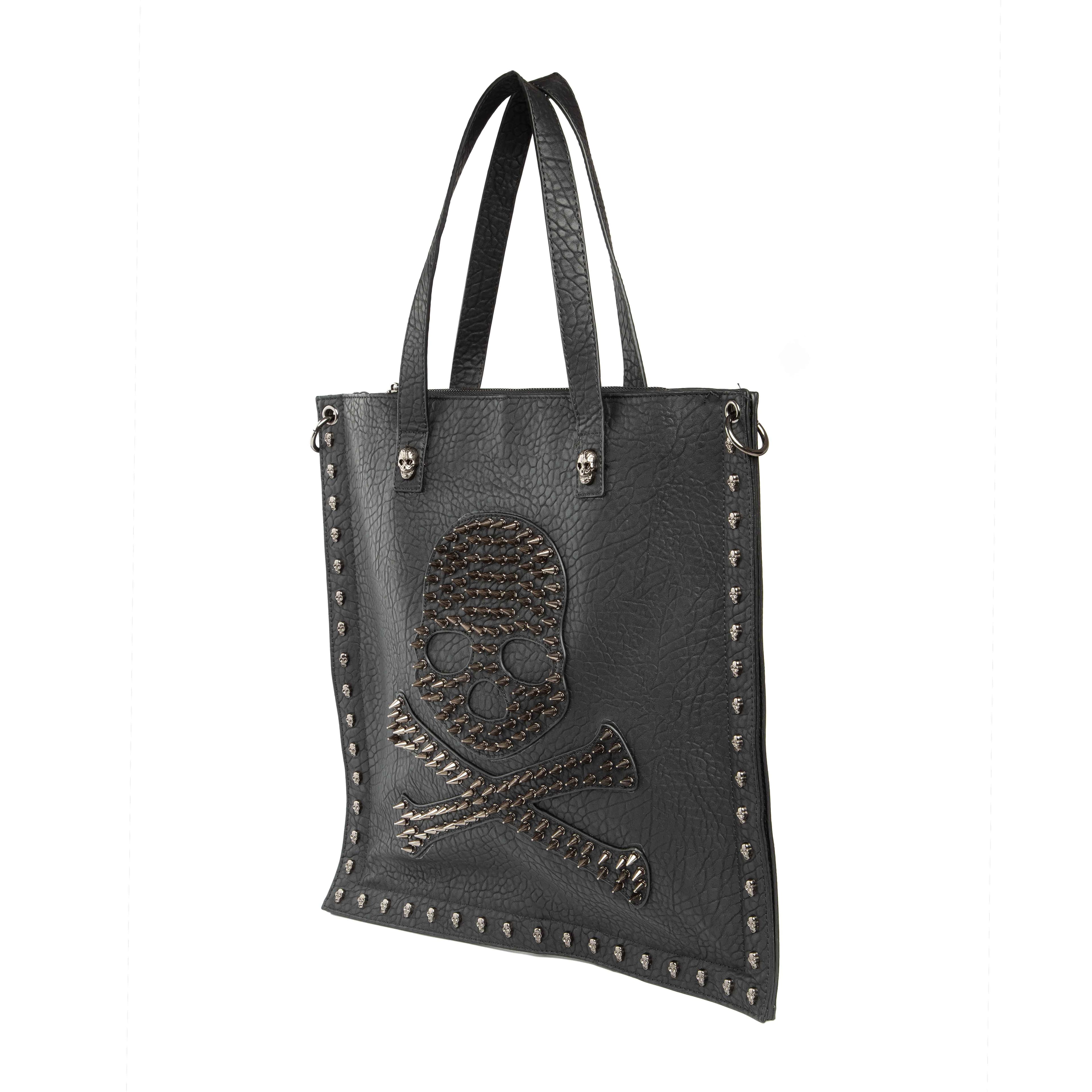 Studded Skull Crossbones Black Tote Bag - Edgy Style