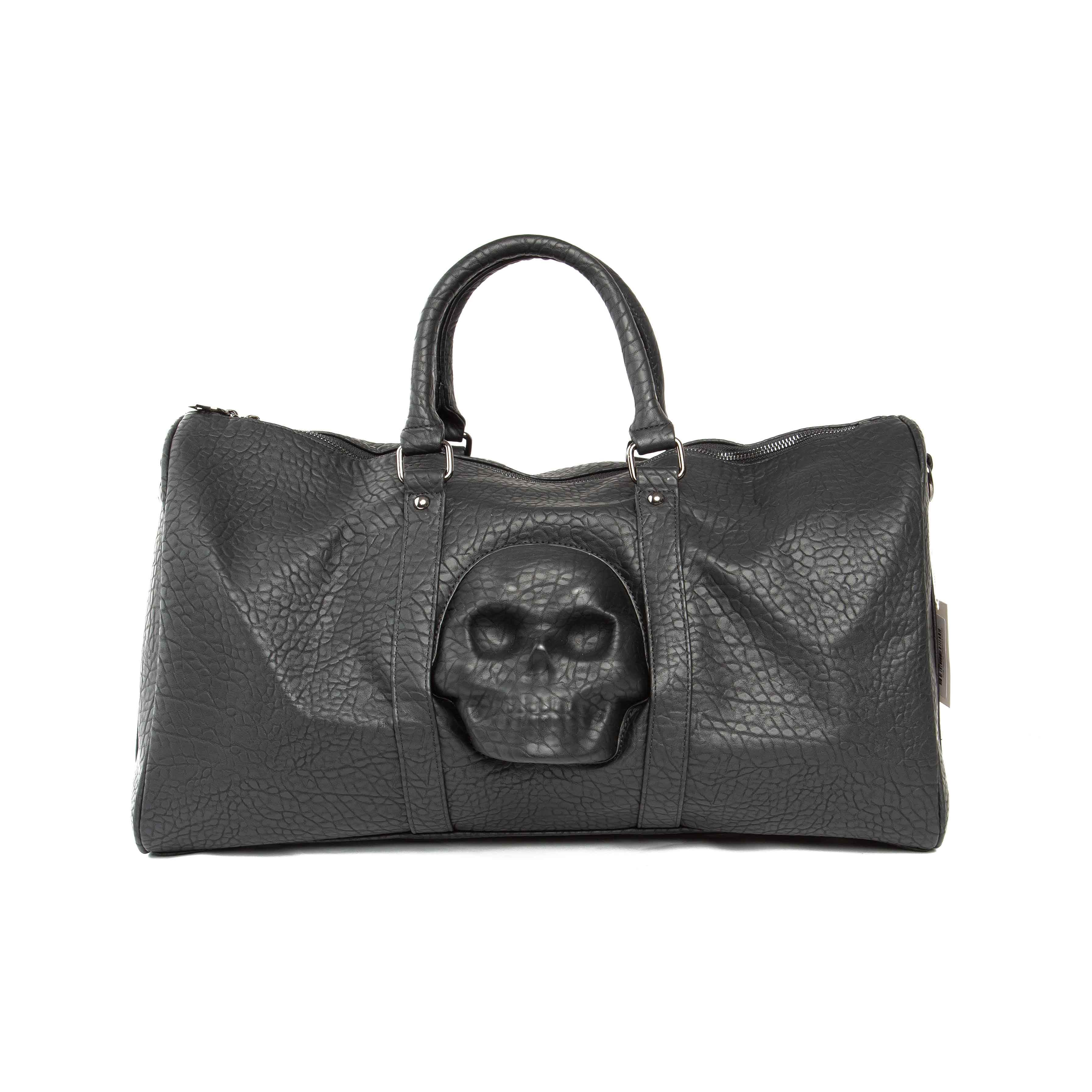 3D Skull Faux Leather Duffle Bag,11385- Black 