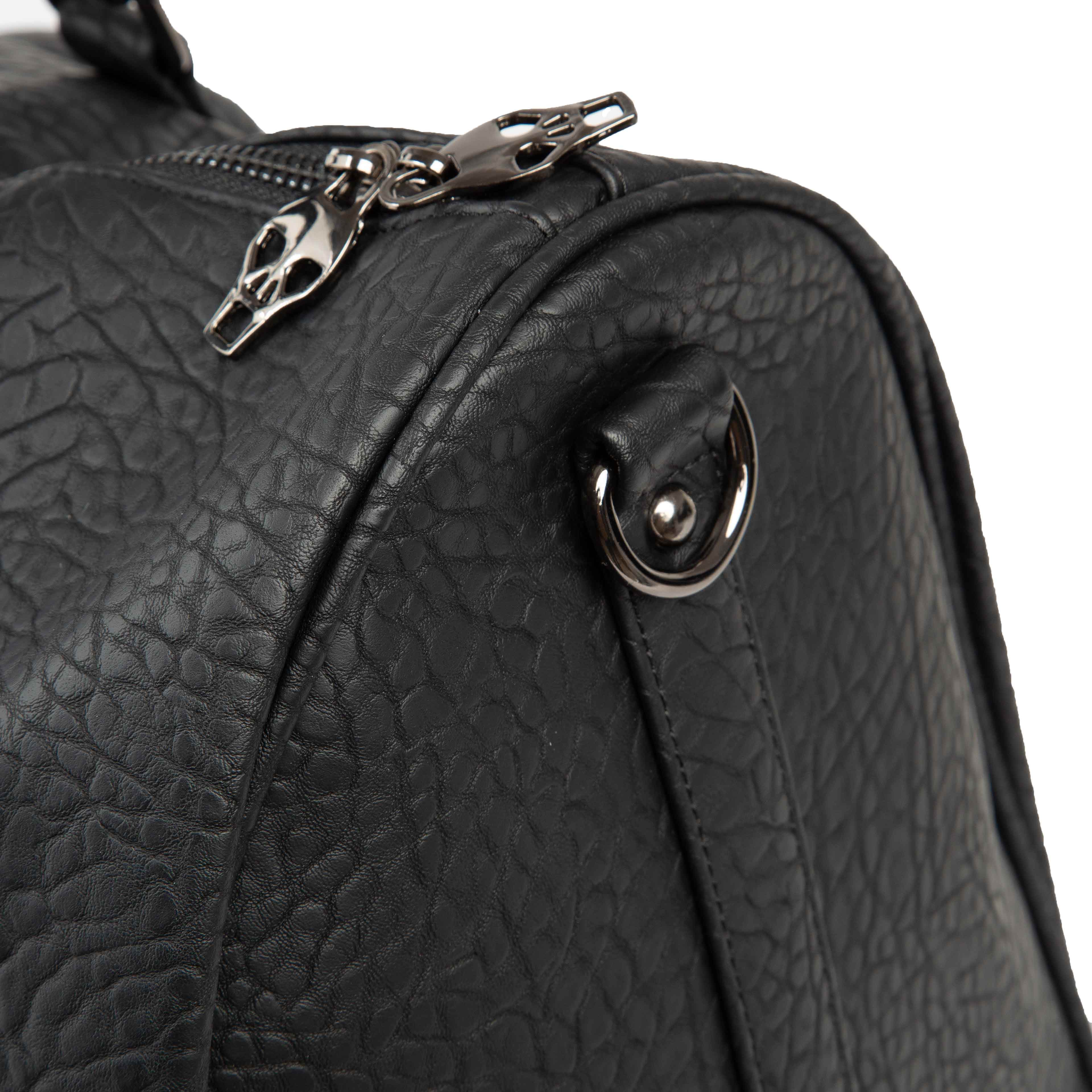 D Skull Faux Leather Duffel Bag - Black Travel Unisex