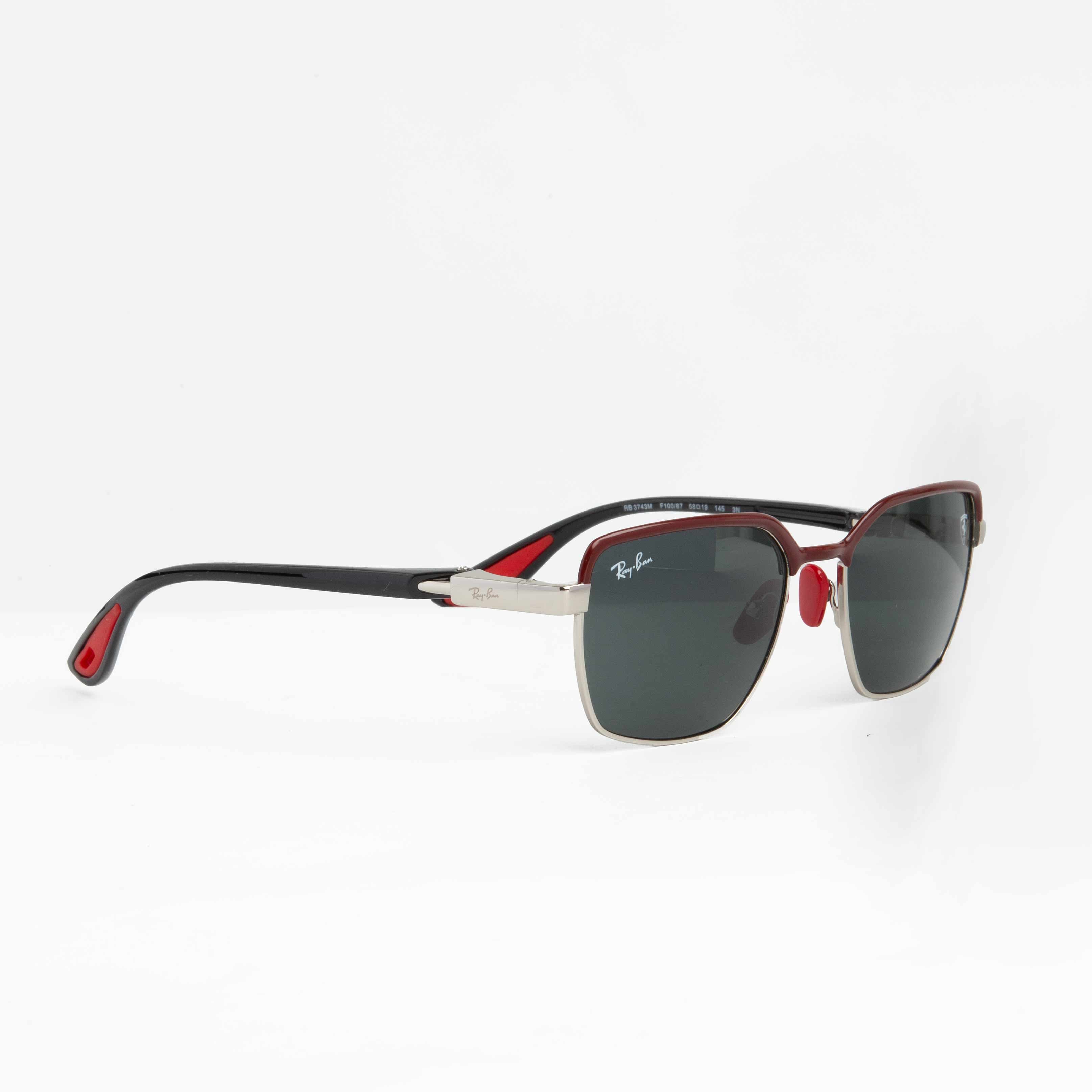 Ray-Ban Ferrari Rectangular Half-Rim Sunglasses Red Silver