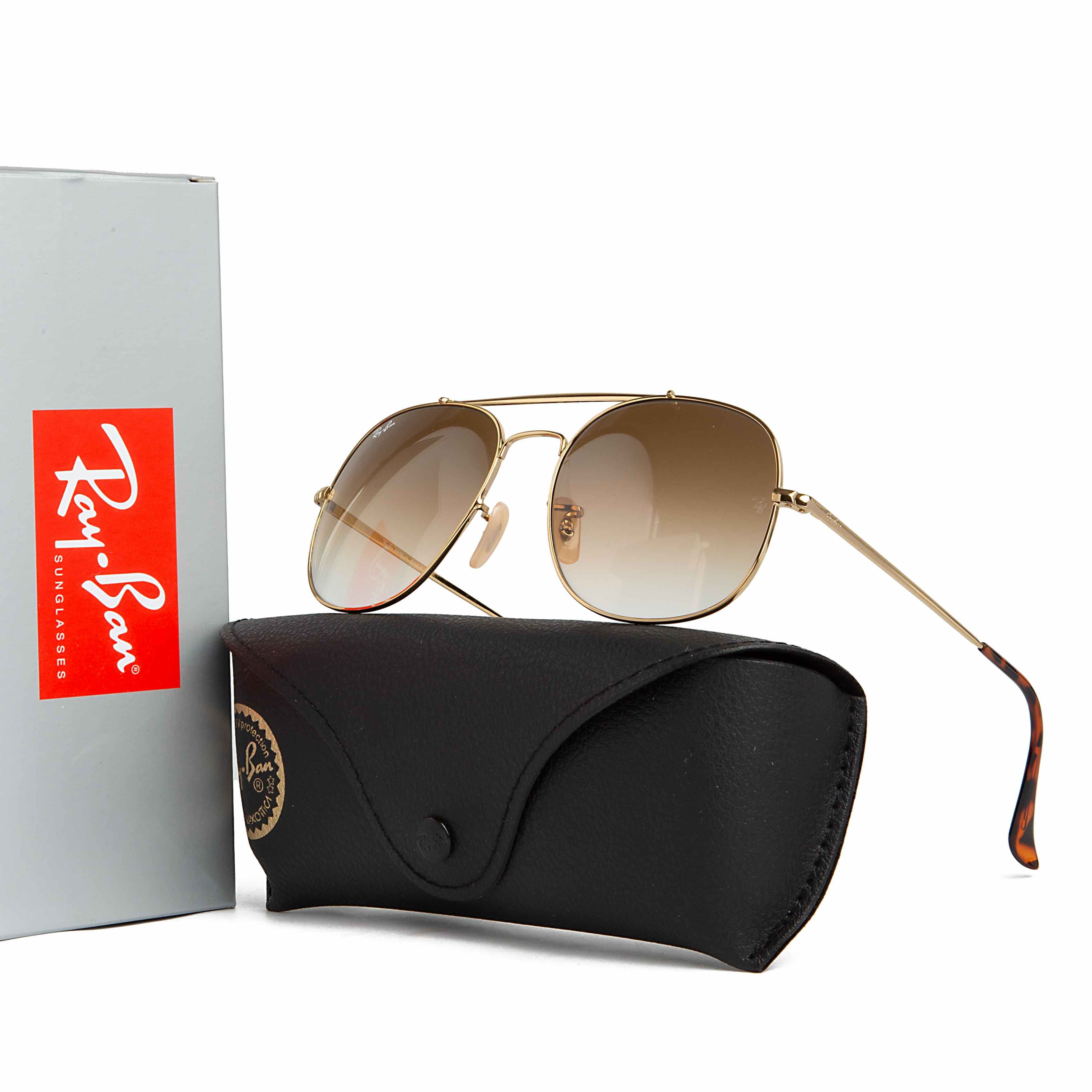 Ray-Ban Aviator Shooter Gold Frame Brown Gradient Lens Sunglasses - Unisex"