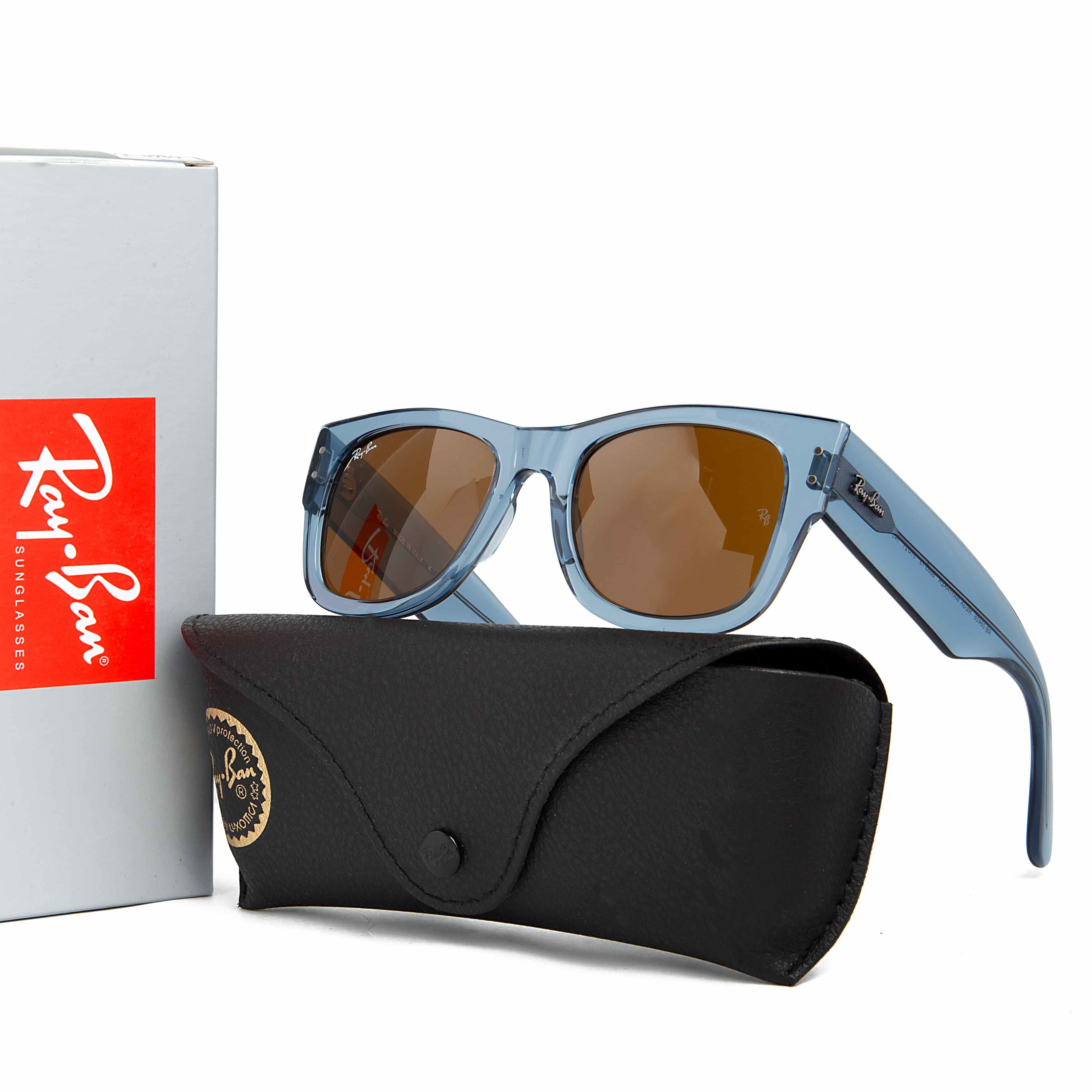 Ray-Ban Wayfarer Ease Sunglasses - Transparent Blue Frame with Brown Lenses - Modern Unisex Style"