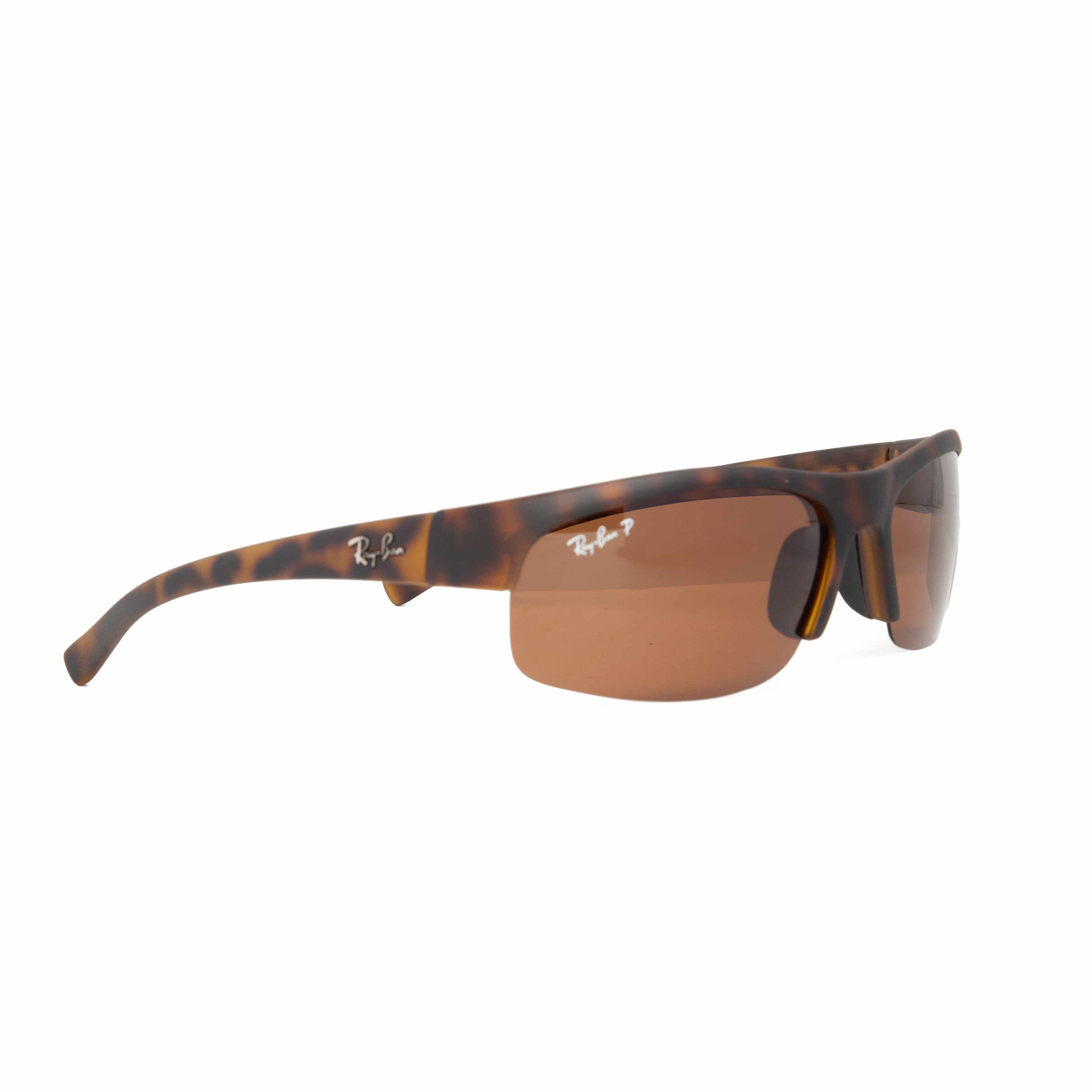 Ray-Ban polarized semi-rimless sport sunglasses with tortoise shell frame and brown lenses