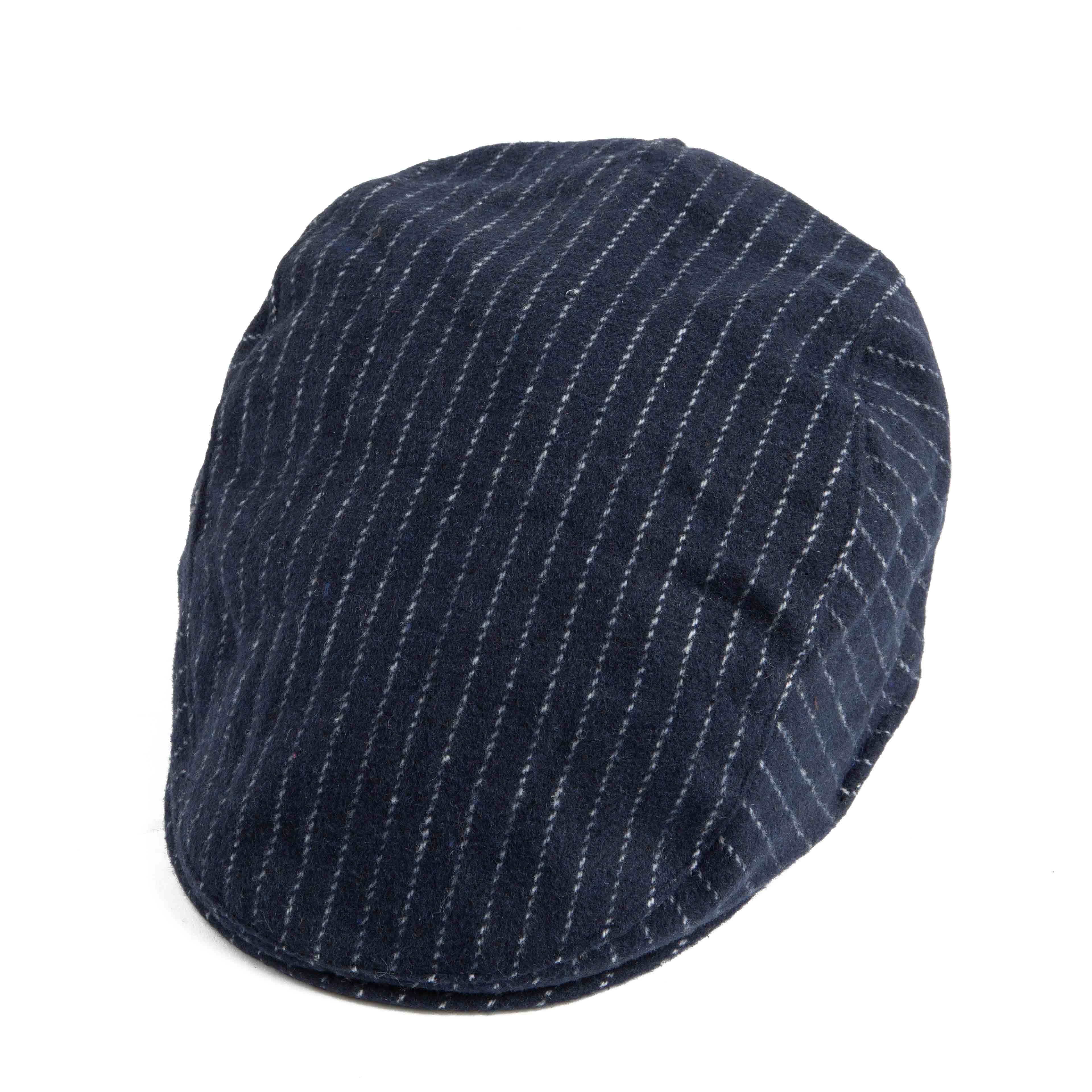 Pinstripe Wool Blend Flat Cap, dark color with white stripes, classic ivy cap style for men and women