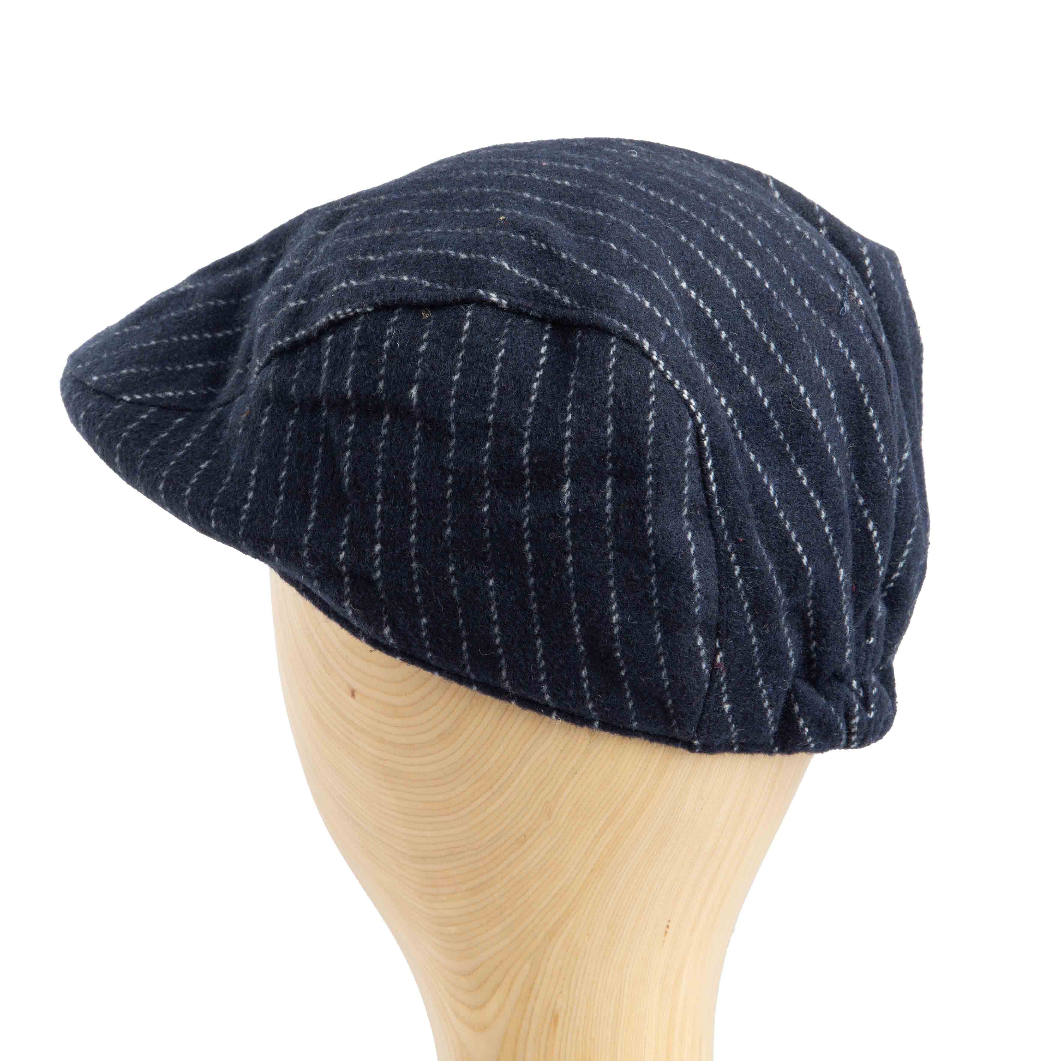 Pinstripe Wool Blend Flat Cap, dark color with white stripes, classic ivy cap style for men and women