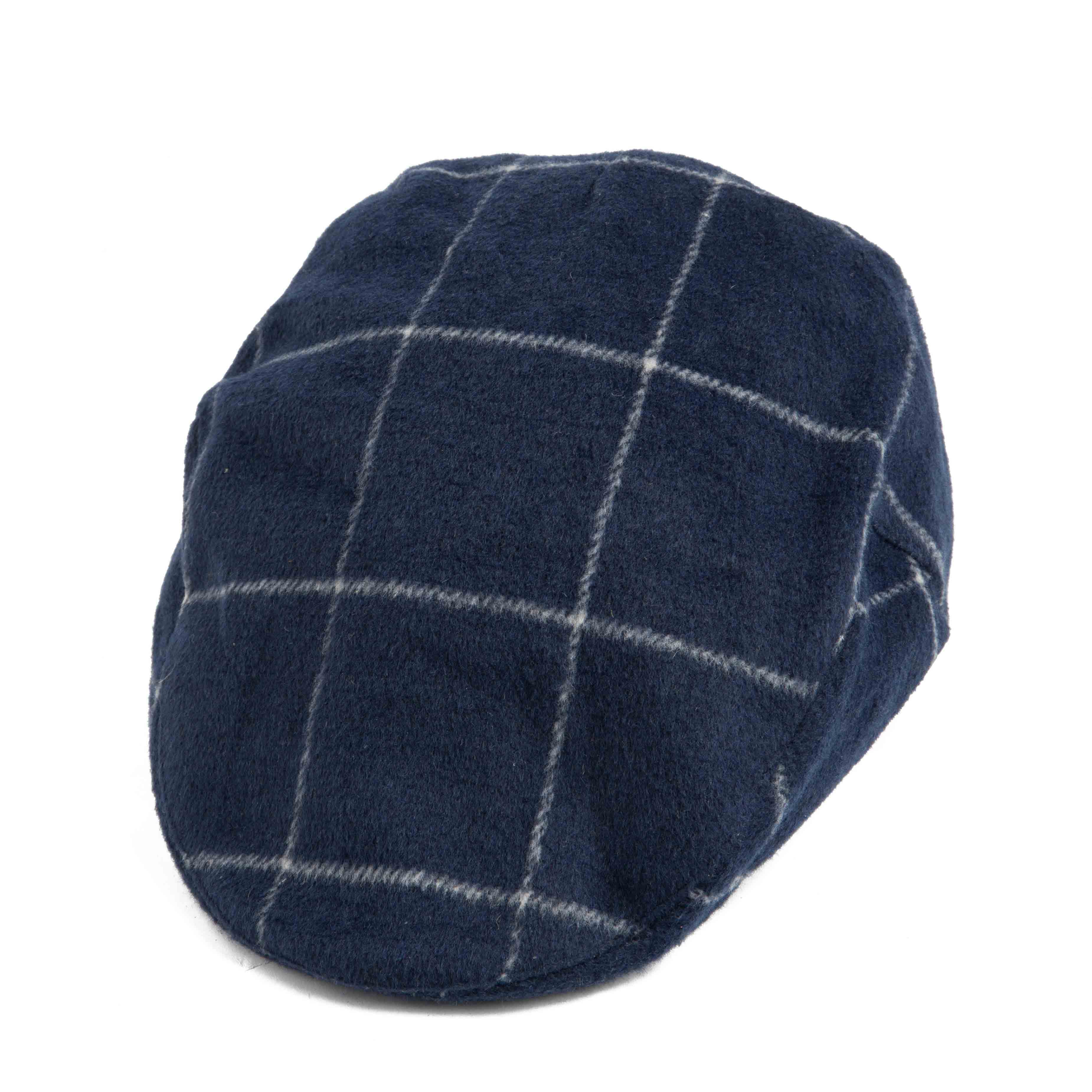 Blue Plaid Wool Blend Flat Cap, windowpane pattern, classic ivy cap for men and women
