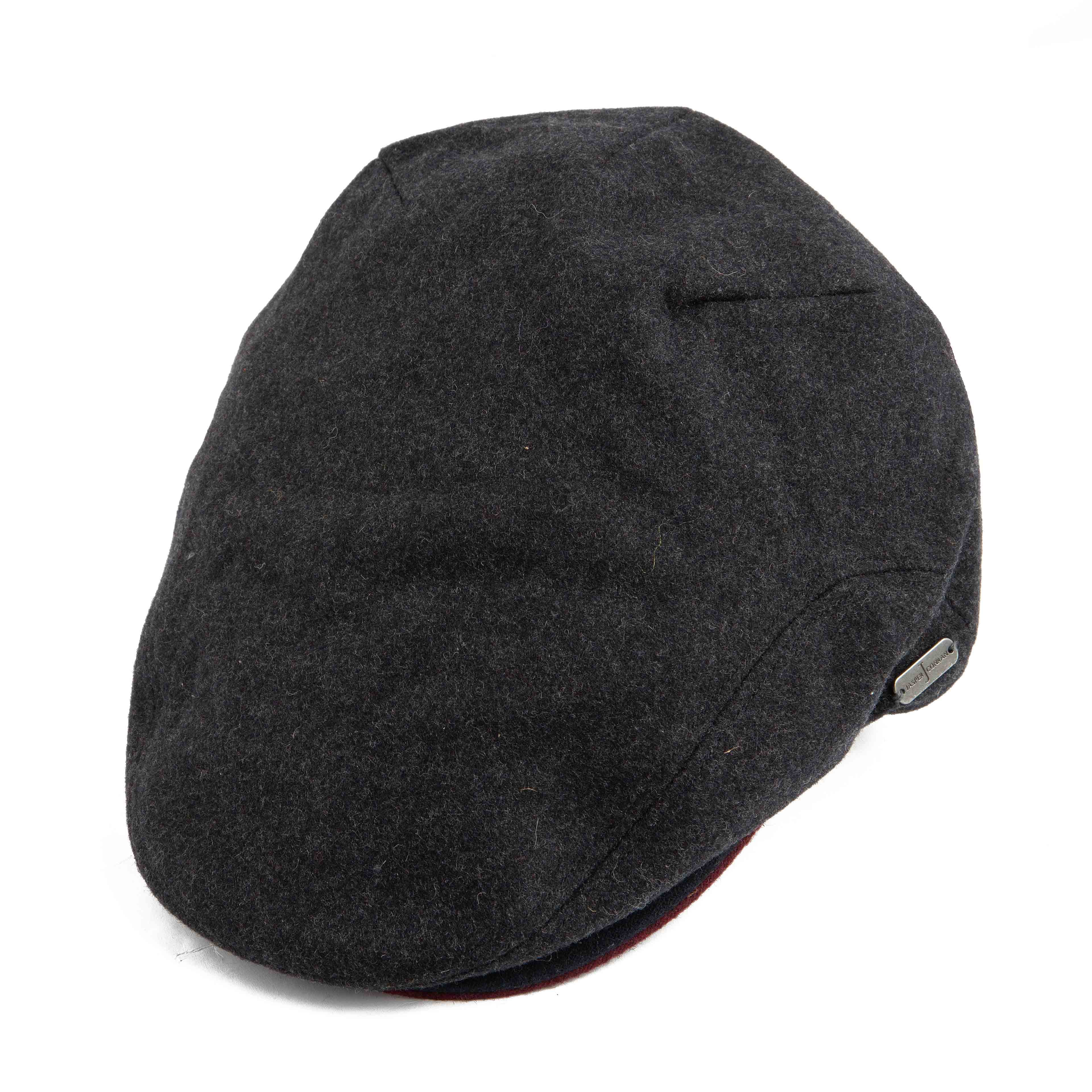 Charcoal Grey Wool Blend Flat Cap with red accent, classic ivy cap style for men and women
