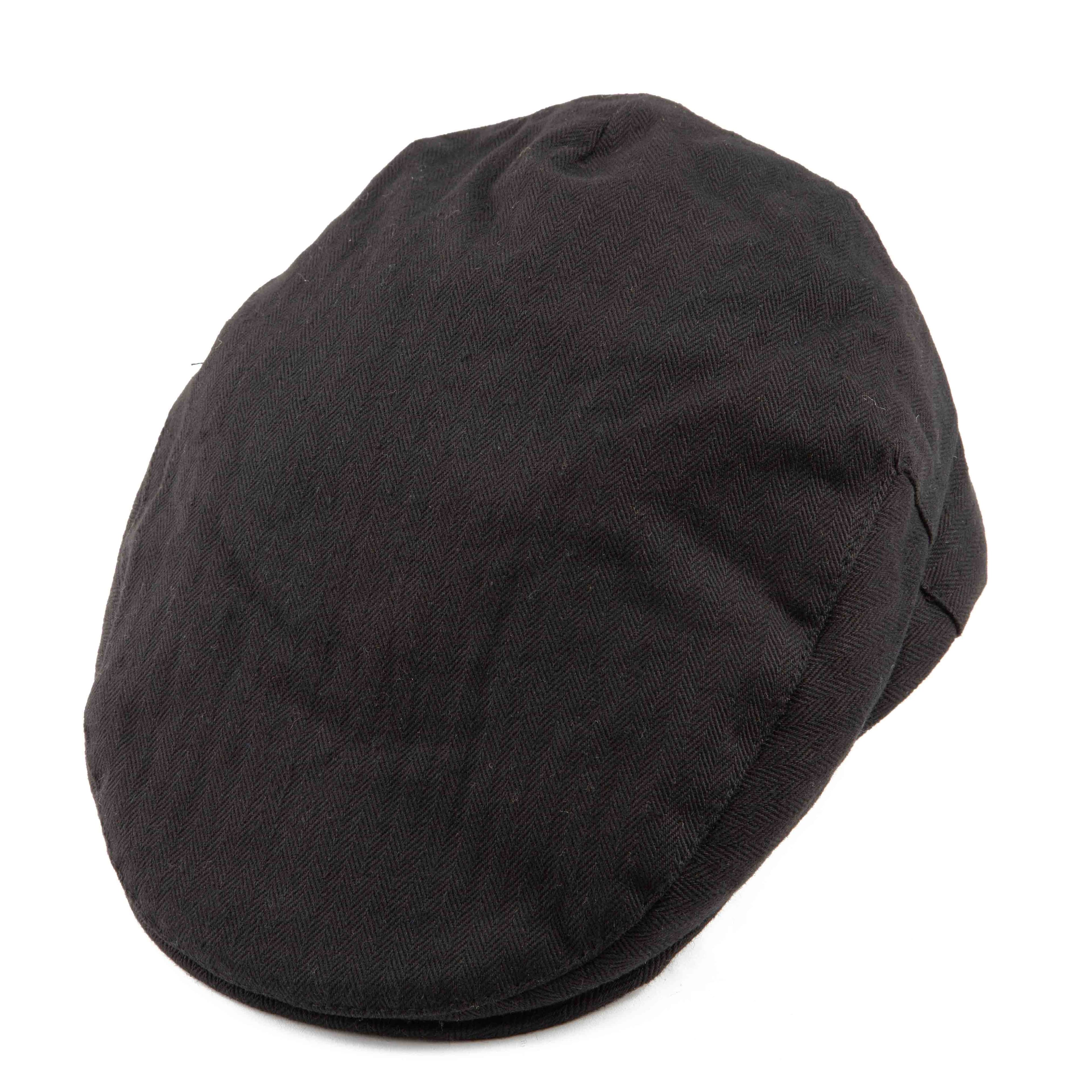 Black Herringbone Flat Cap, classic ivy cap style for men and women, textured