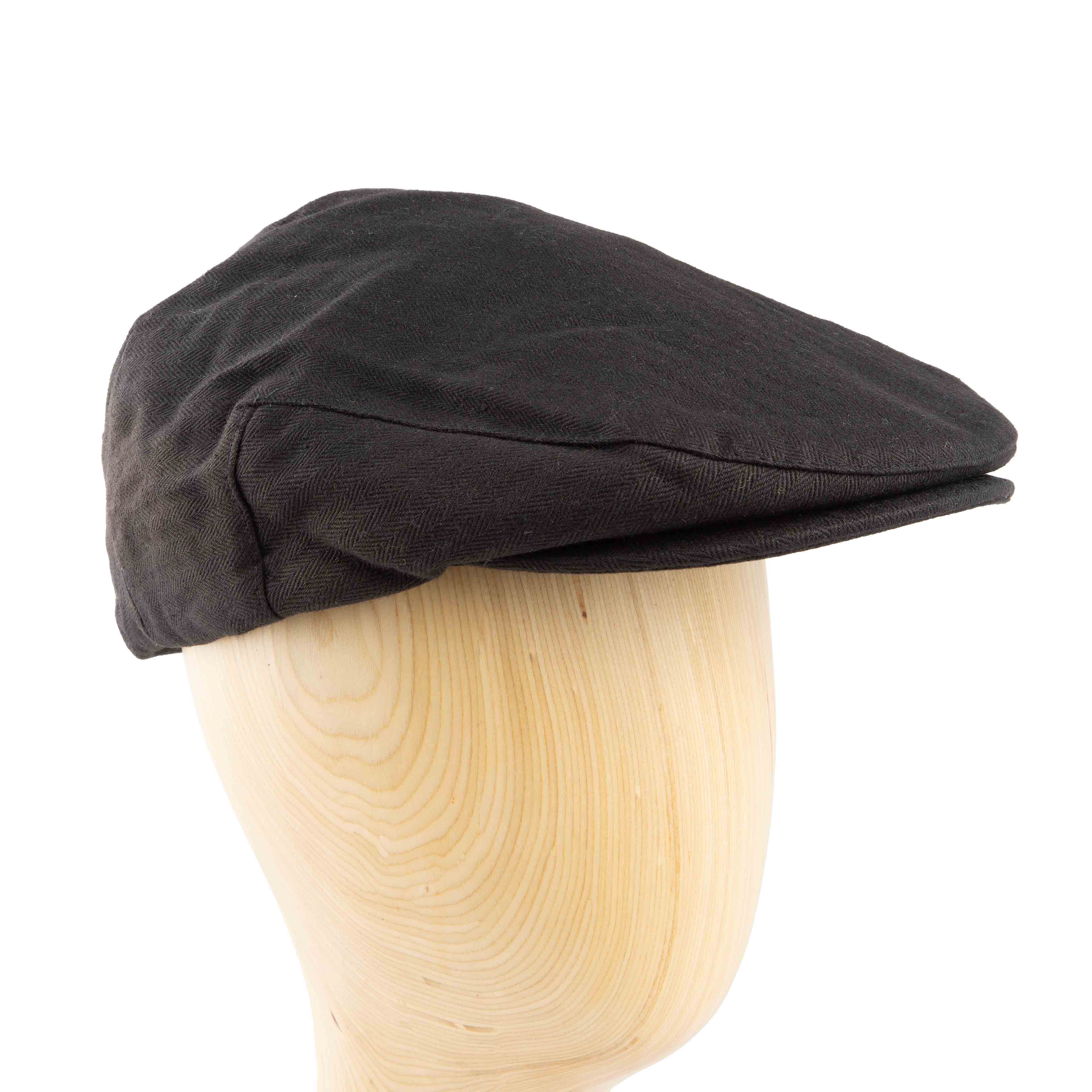 Black Herringbone Flat Cap, classic ivy cap style for men and women, textured